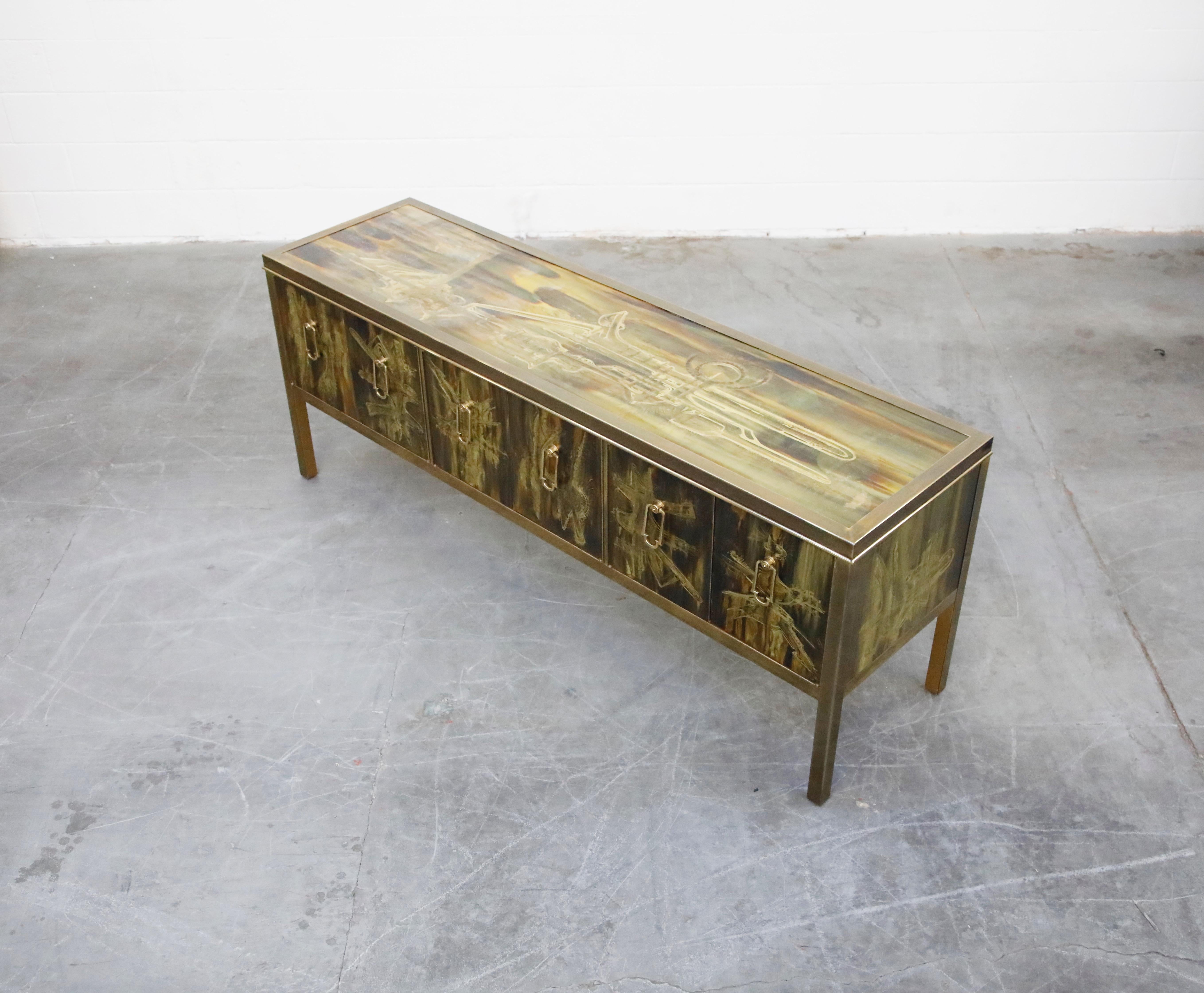 Bernhard Rohne for Mastercraft Acid Etched Brass Credenza, 1970s In Good Condition In Los Angeles, CA