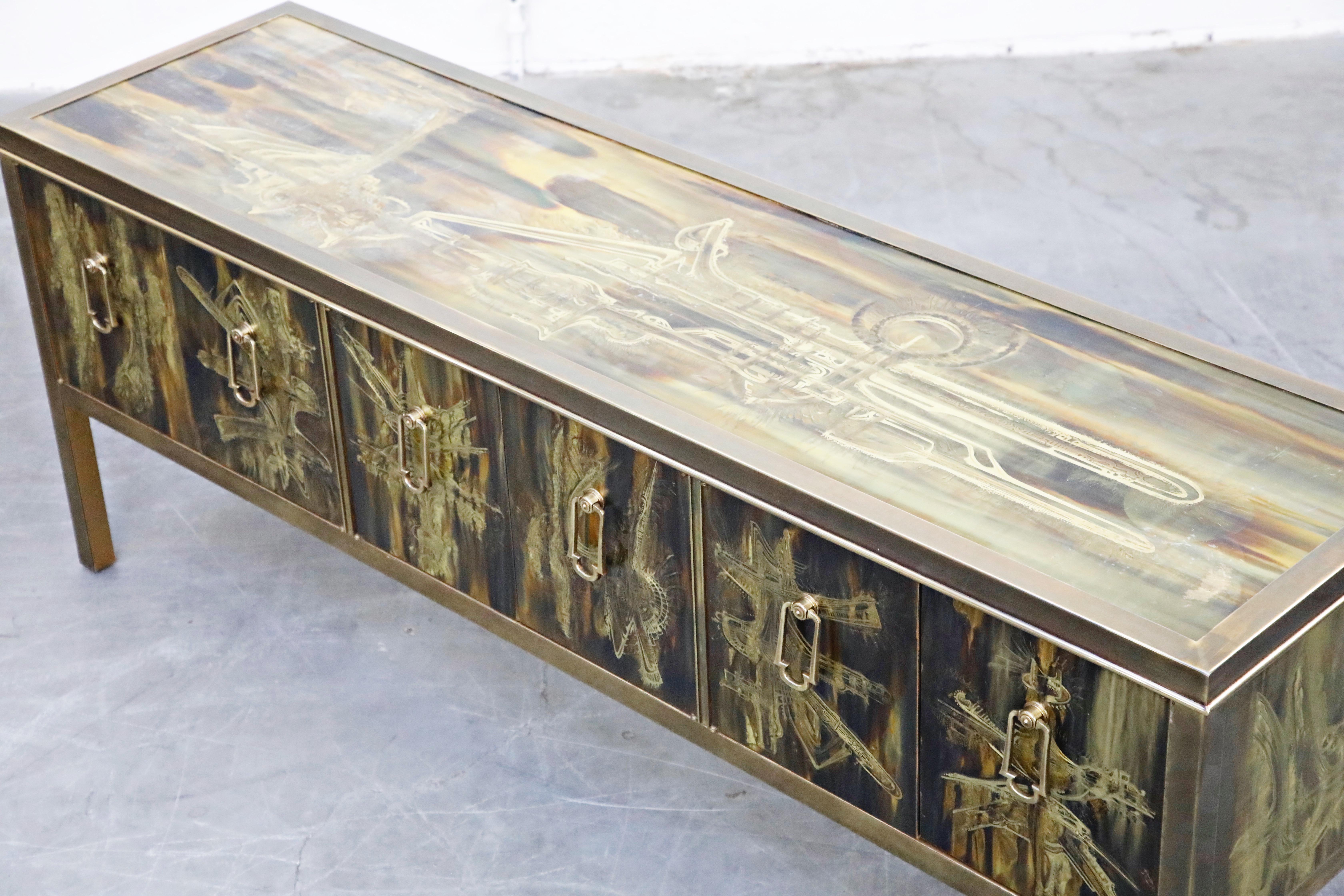 Late 20th Century Bernhard Rohne for Mastercraft Acid Etched Brass Credenza, 1970s