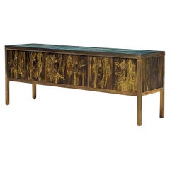Bernhard Rohne per Mastercraft Credenza in ottone acidato, anni '70