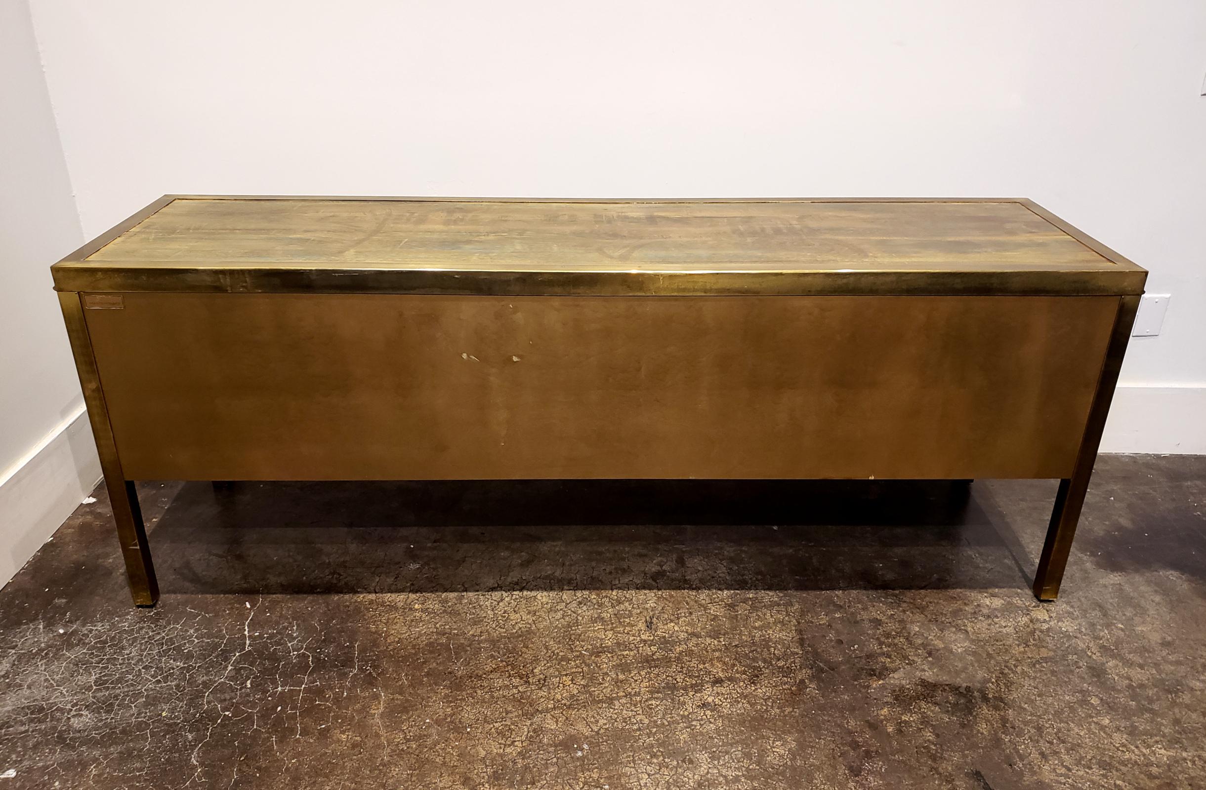 Bernhard Rohne for Mastercraft Acid Etched Brass Credenza For Sale 4