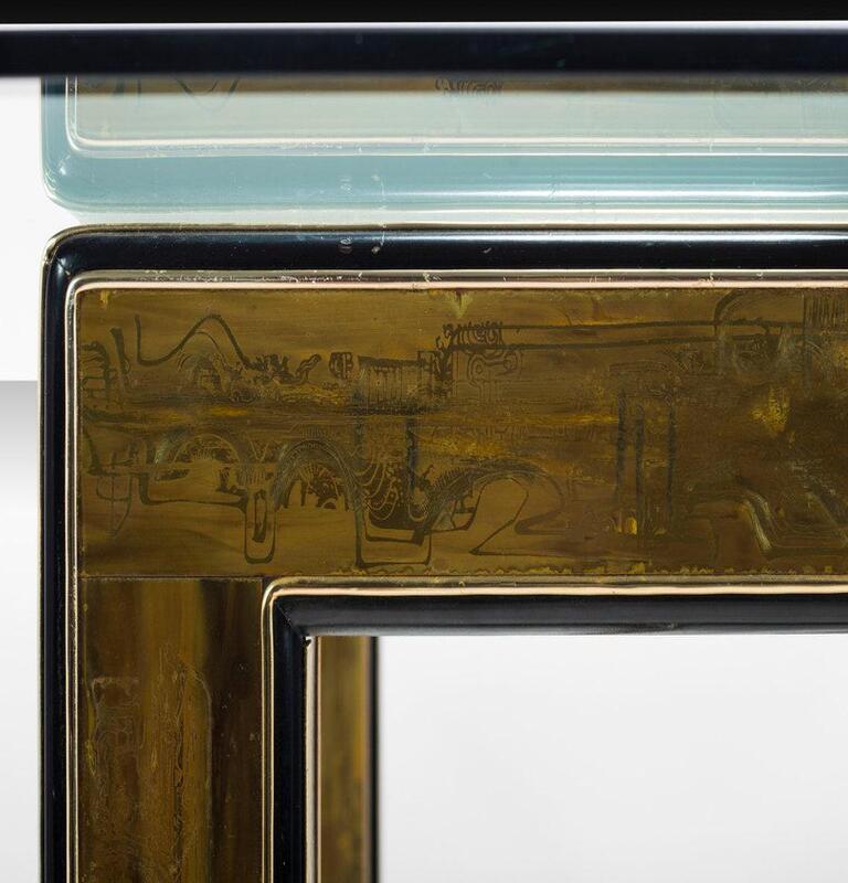 Bernhard Rohne for Mastercraft Acid-Etched Brass Dining Table, c. 1970s ...