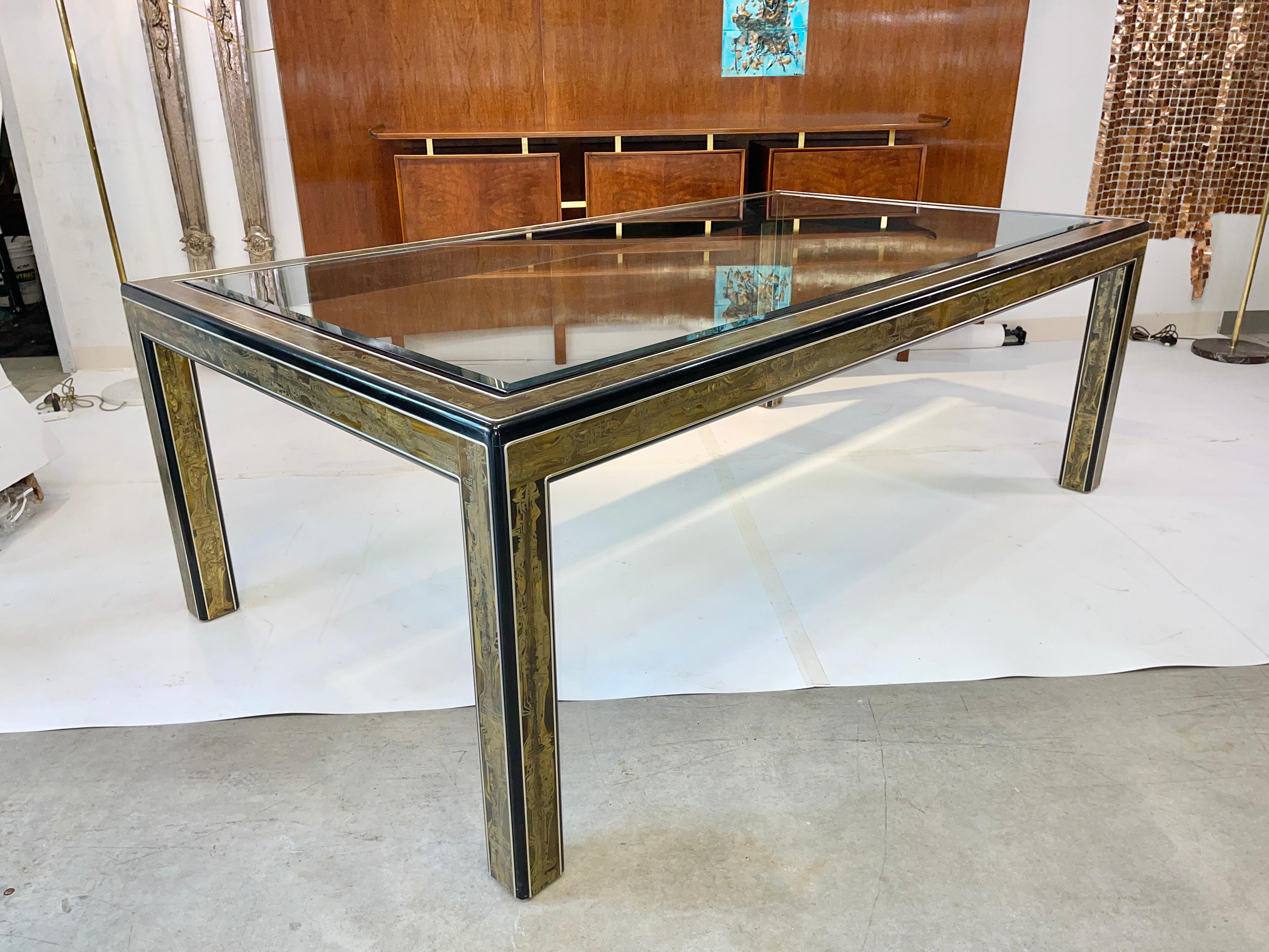 Bernhard Rohne for Mastercraft Acid Etched Brass Dining Table For Sale 7