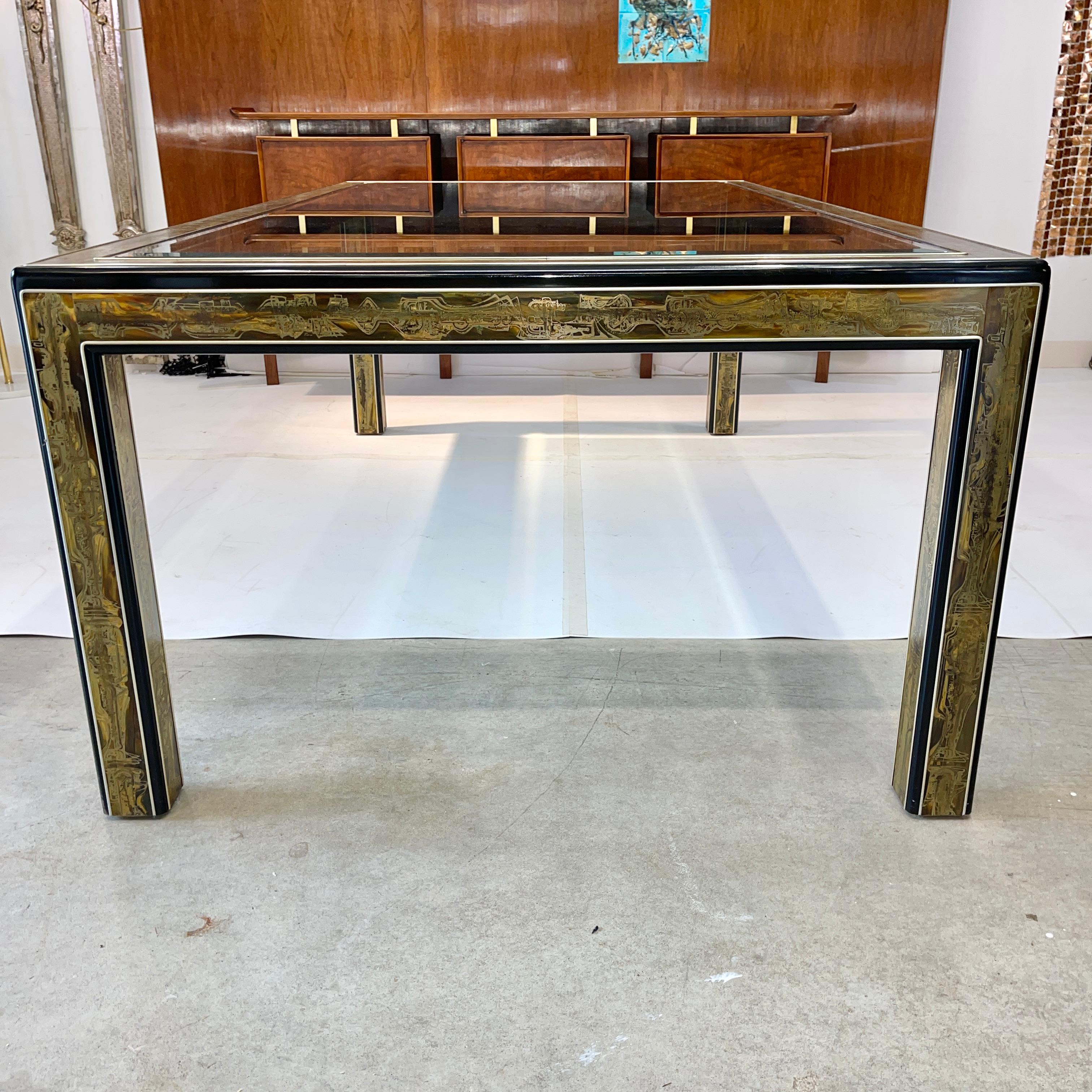 Bernhard Rohne for Mastercraft Acid Etched Brass Dining Table For Sale 8
