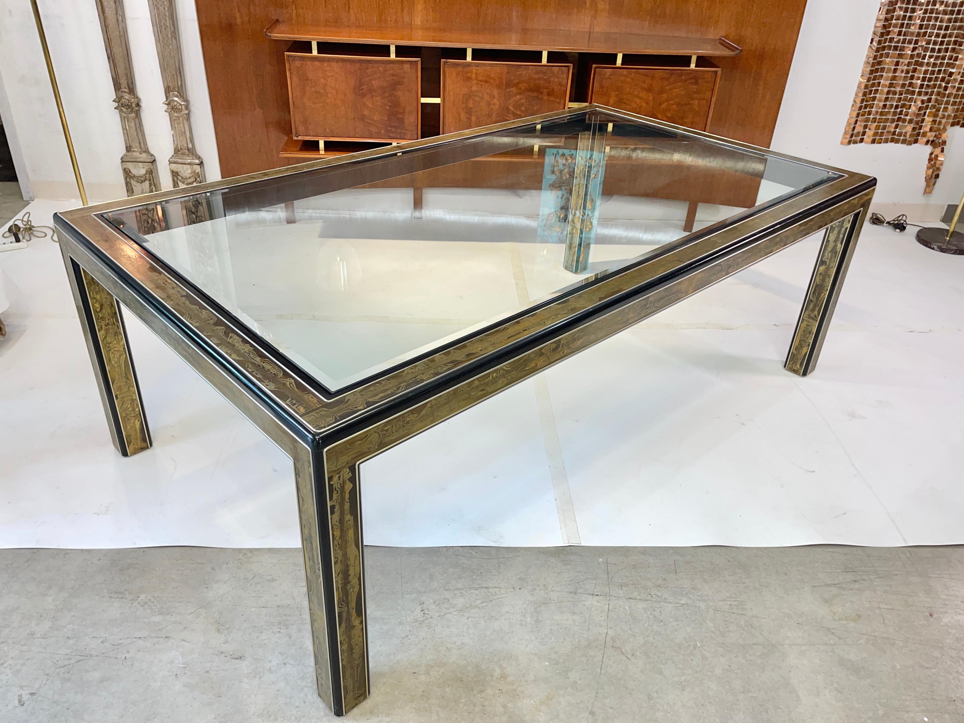 Mid-Century Modern Bernhard Rohne for Mastercraft Acid Etched Brass Dining Table For Sale