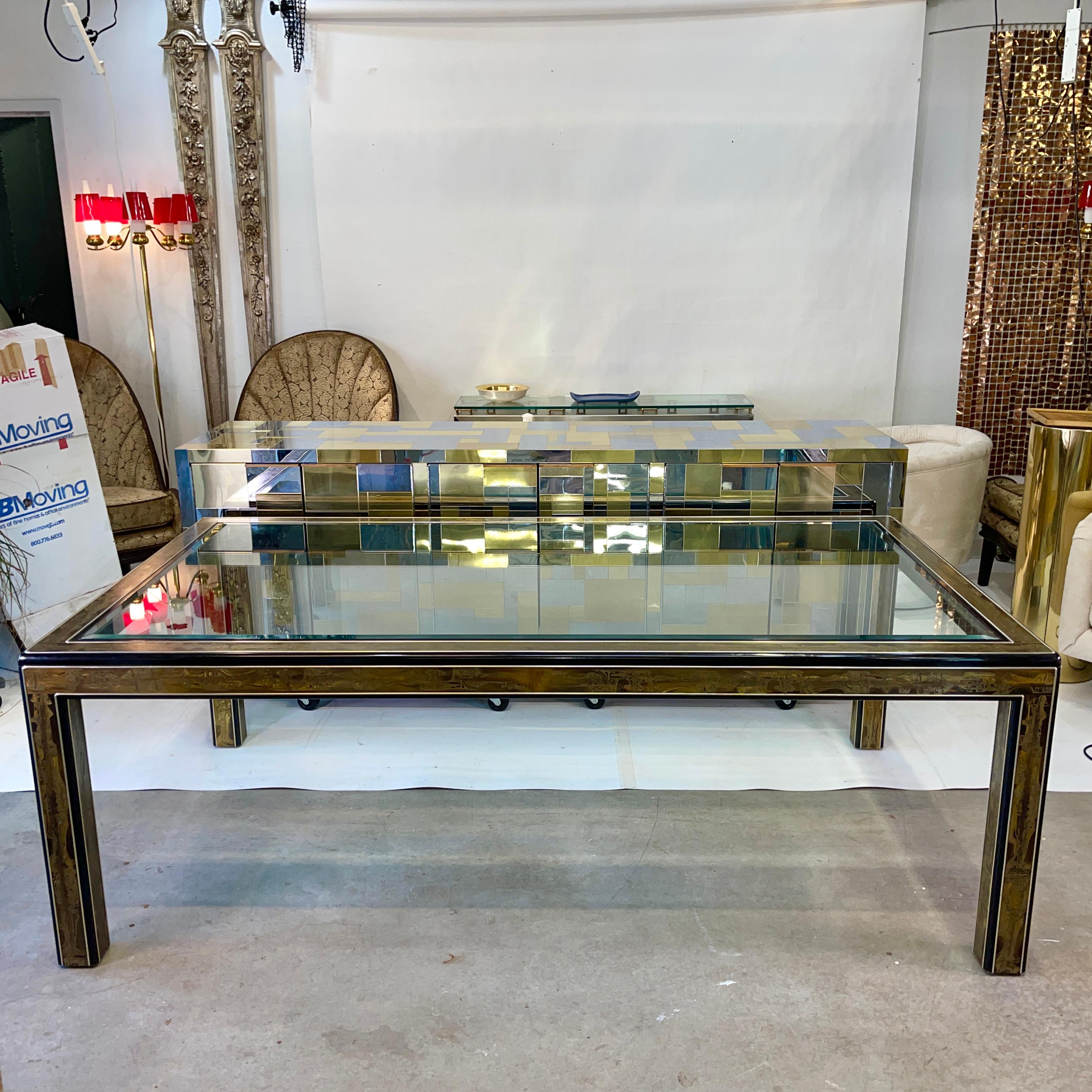 Bernhard Rohne for Mastercraft Acid Etched Brass Dining Table In Good Condition For Sale In Hanover, MA