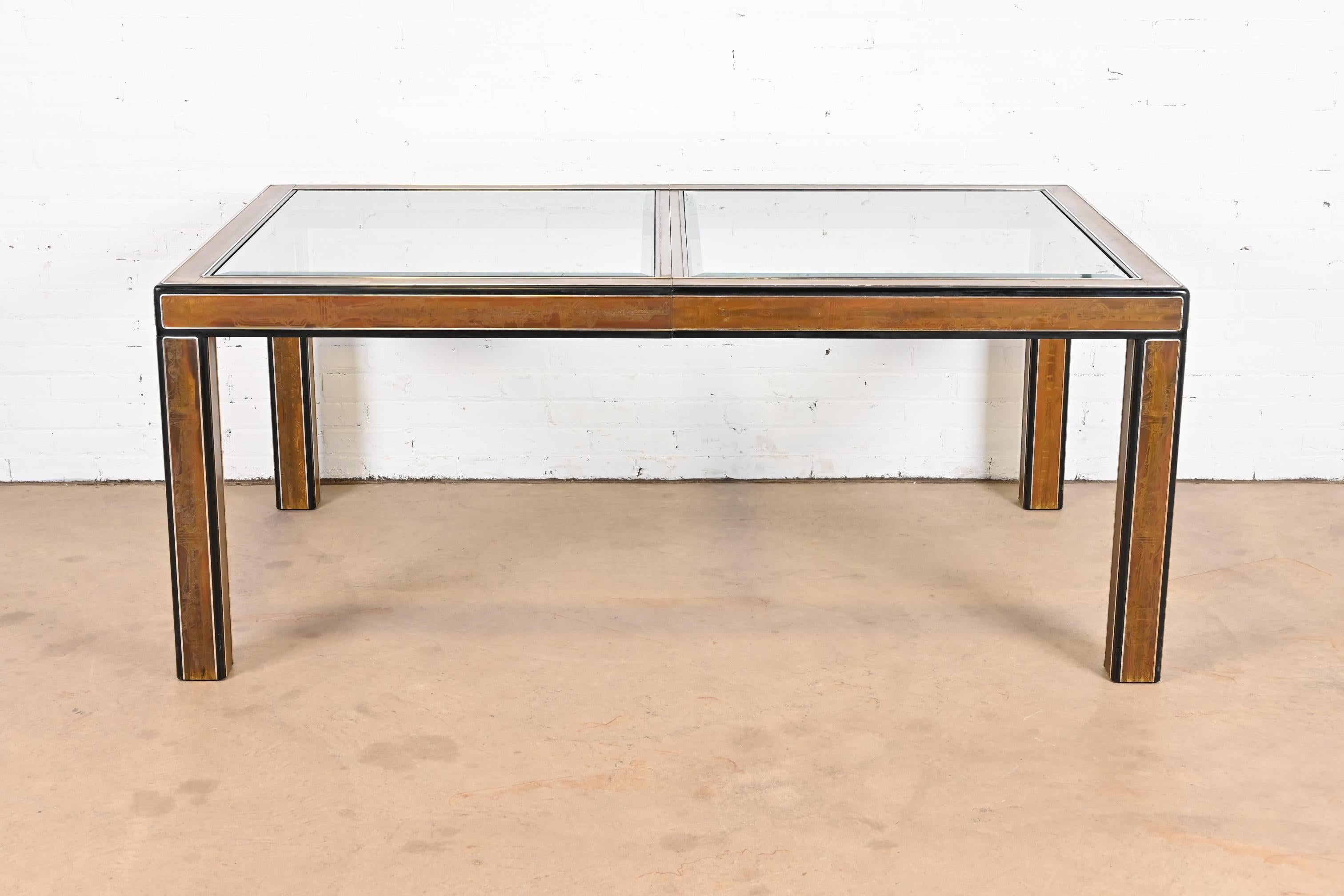 Bernhard Rohne for Mastercraft Acid Etched Brass Extension Dining Table, 1970s 4