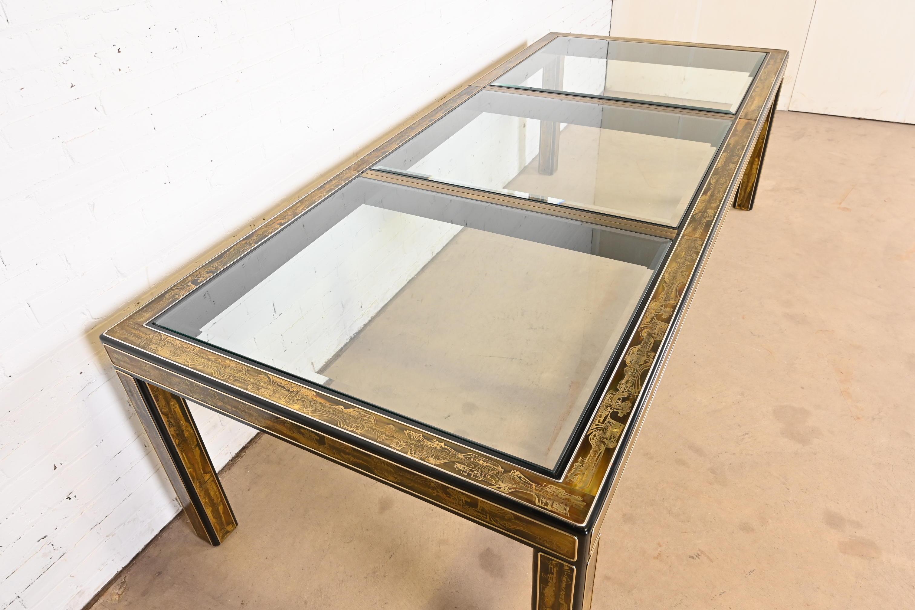 Bernhard Rohne for Mastercraft Acid Etched Brass Extension Dining Table, 1970s For Sale 3