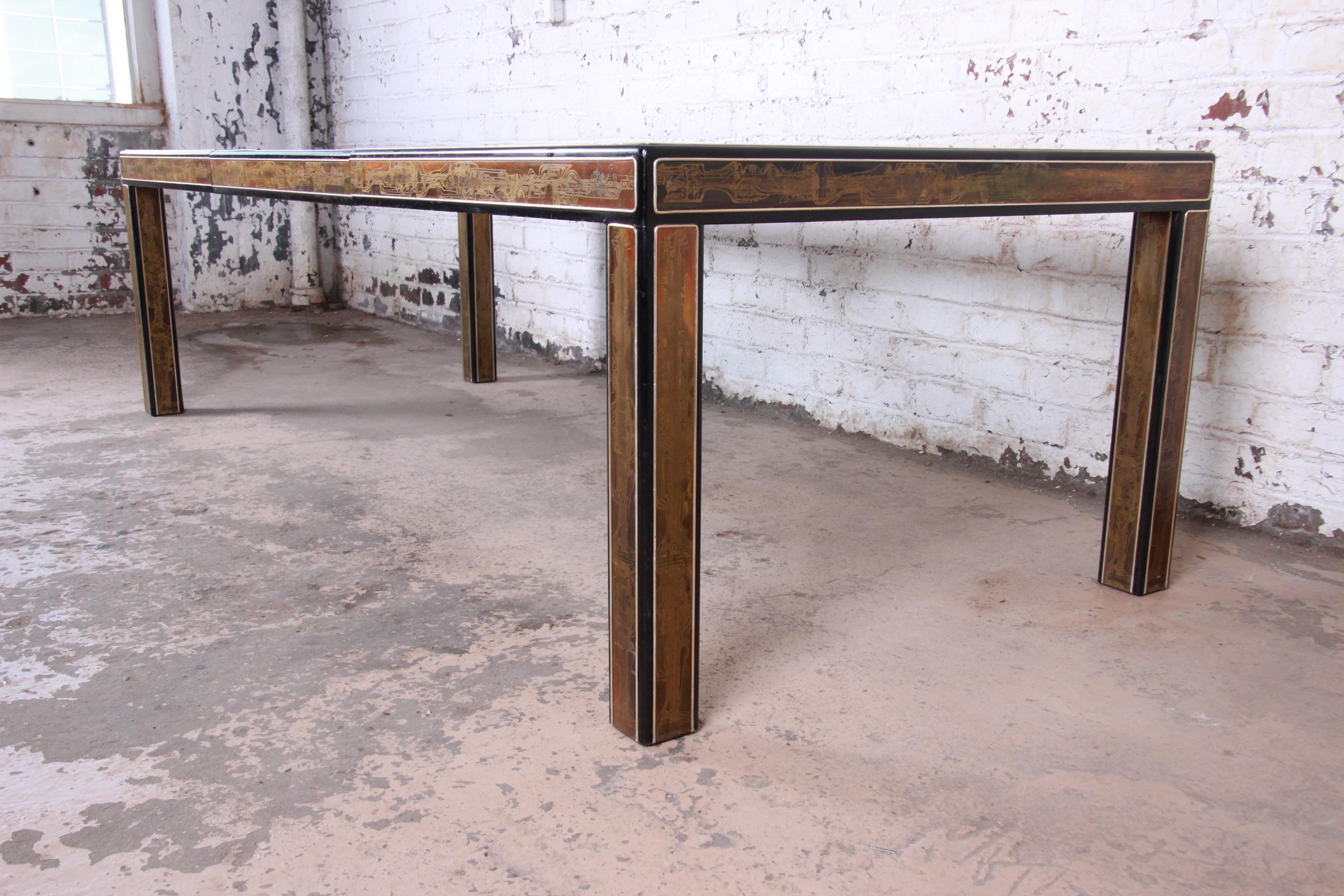 Bernhard Rohne for Mastercraft Acid Etched Brass Extension Dining Table, 1970s 6