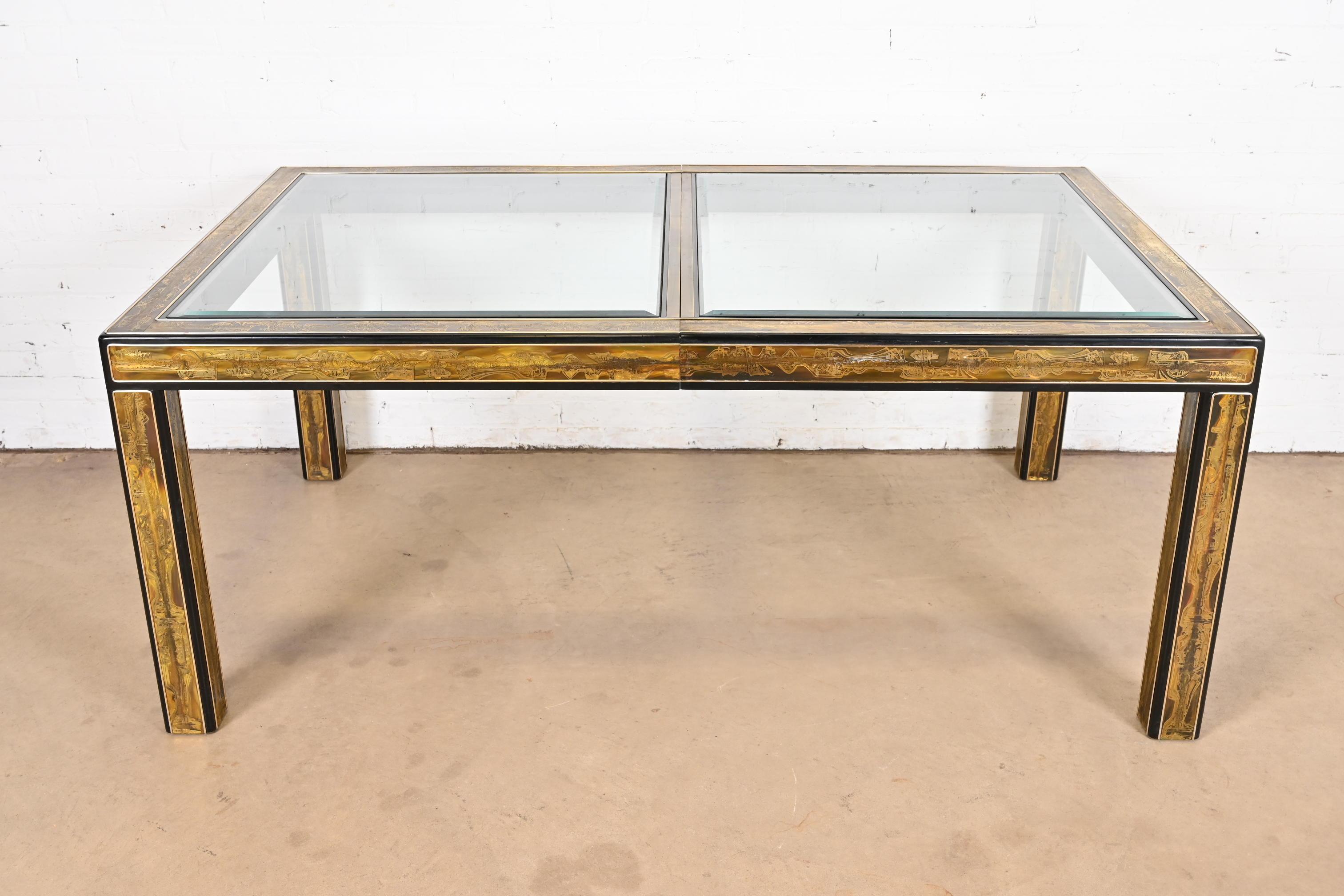 Bernhard Rohne for Mastercraft Acid Etched Brass Extension Dining Table, 1970s For Sale 5