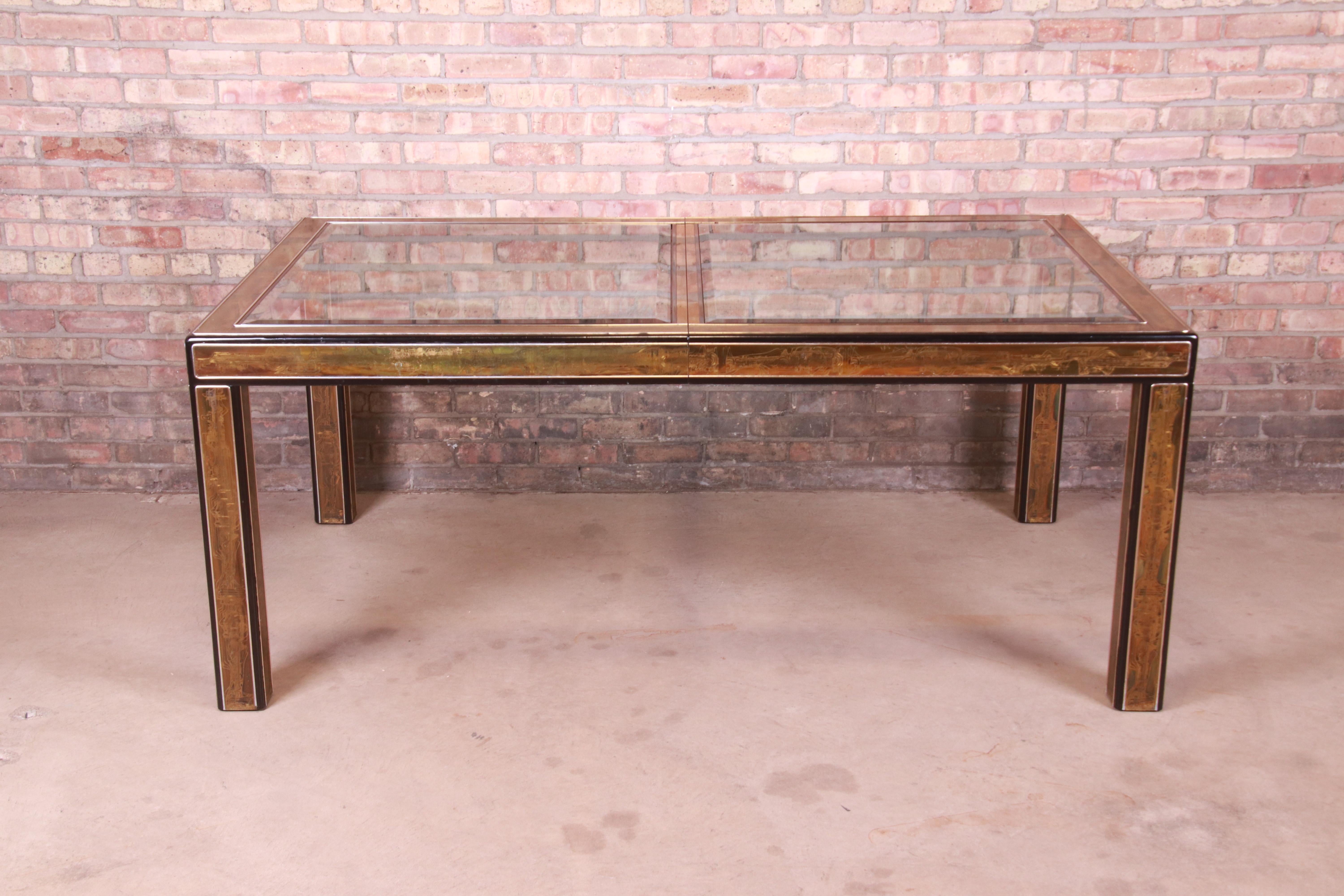 Bernhard Rohne for Mastercraft Acid Etched Brass Extension Dining Table, 1970s 7