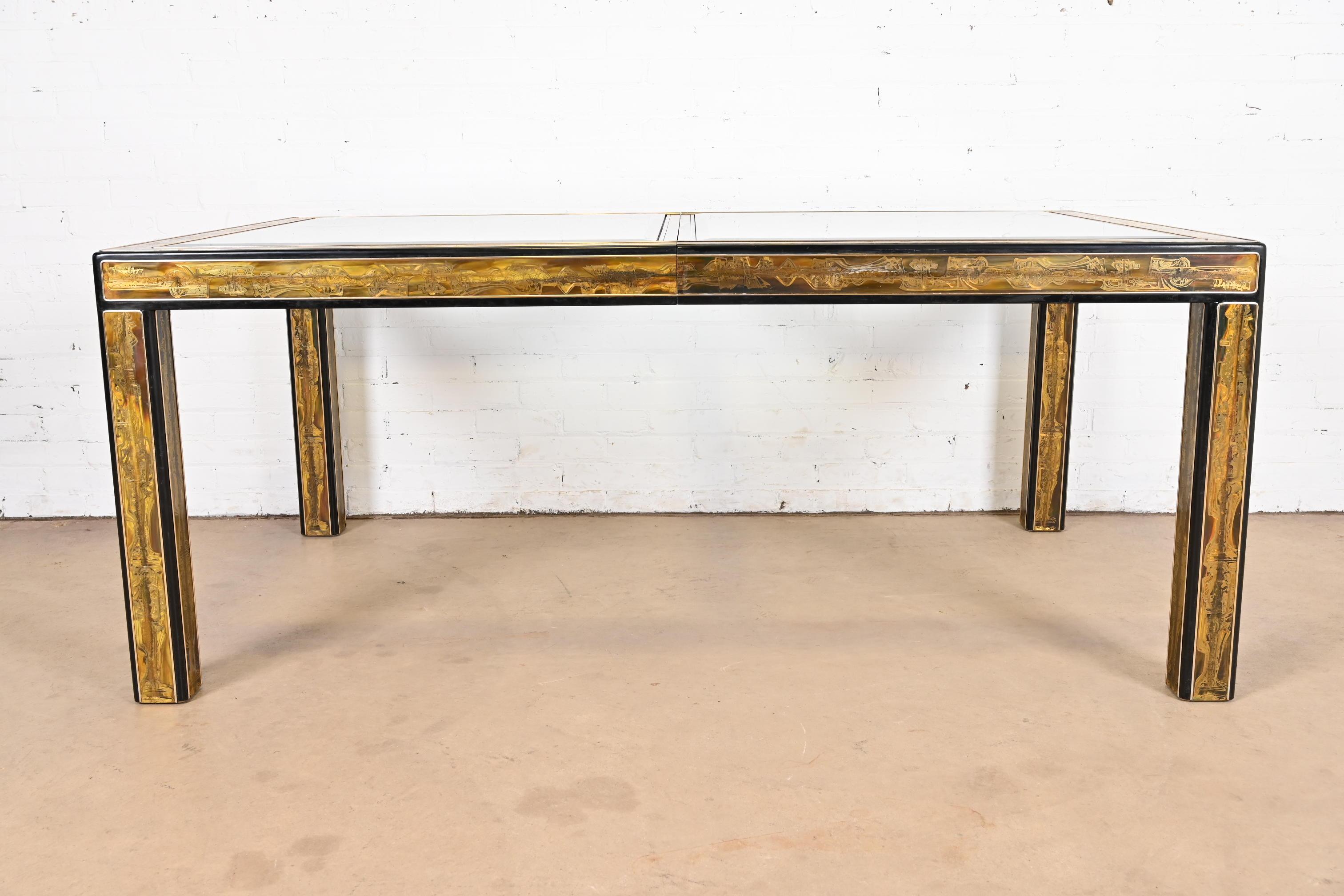 Bernhard Rohne for Mastercraft Acid Etched Brass Extension Dining Table, 1970s 6