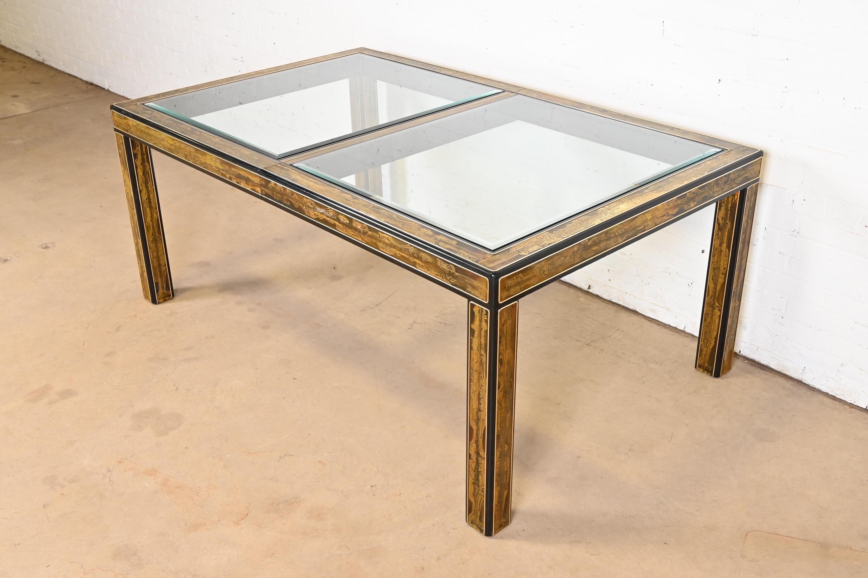 Bernhard Rohne for Mastercraft Acid Etched Brass Extension Dining Table, 1970s For Sale 7