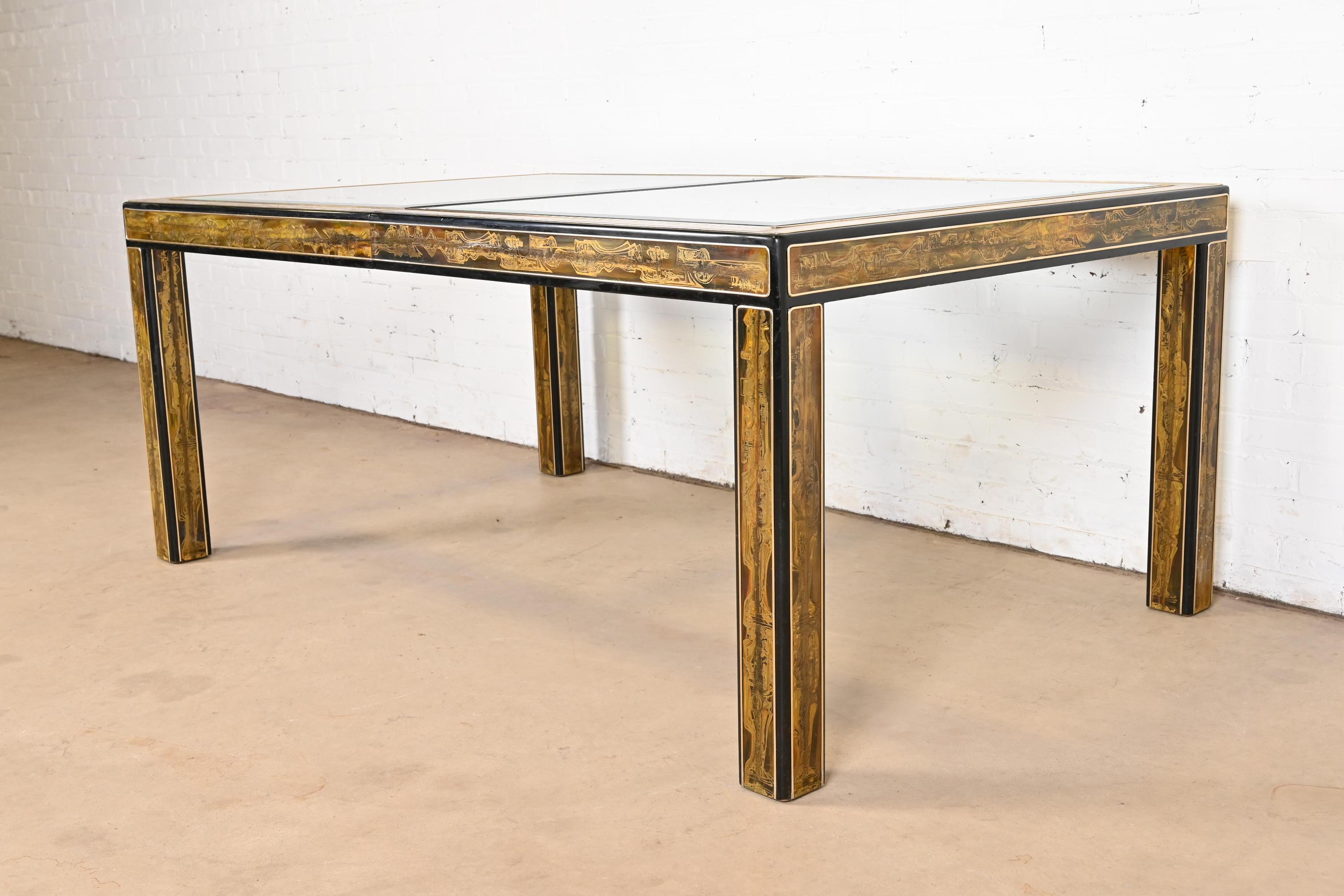 Bernhard Rohne for Mastercraft Acid Etched Brass Extension Dining Table, 1970s For Sale 8