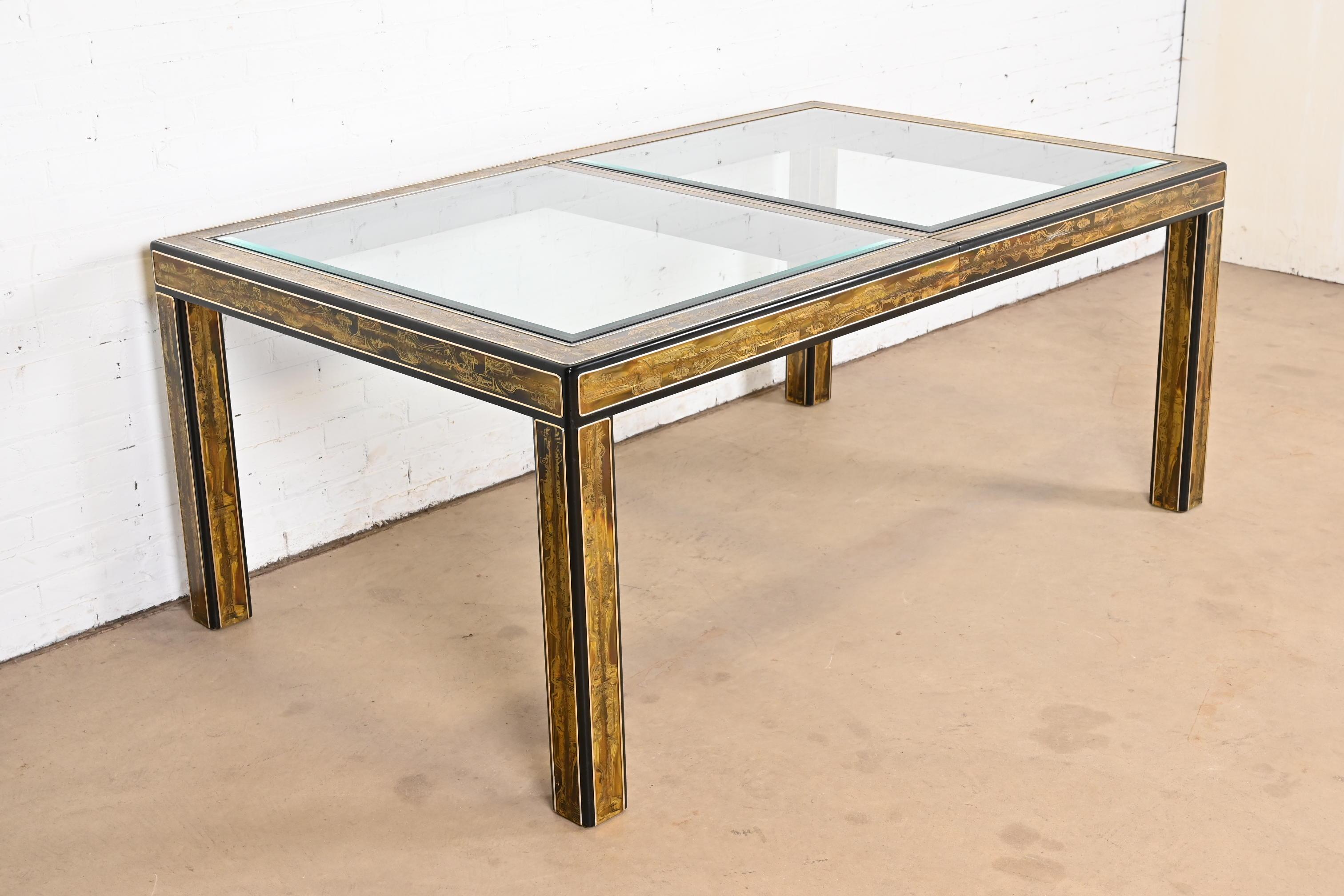 Bernhard Rohne for Mastercraft Acid Etched Brass Extension Dining Table, 1970s For Sale 9