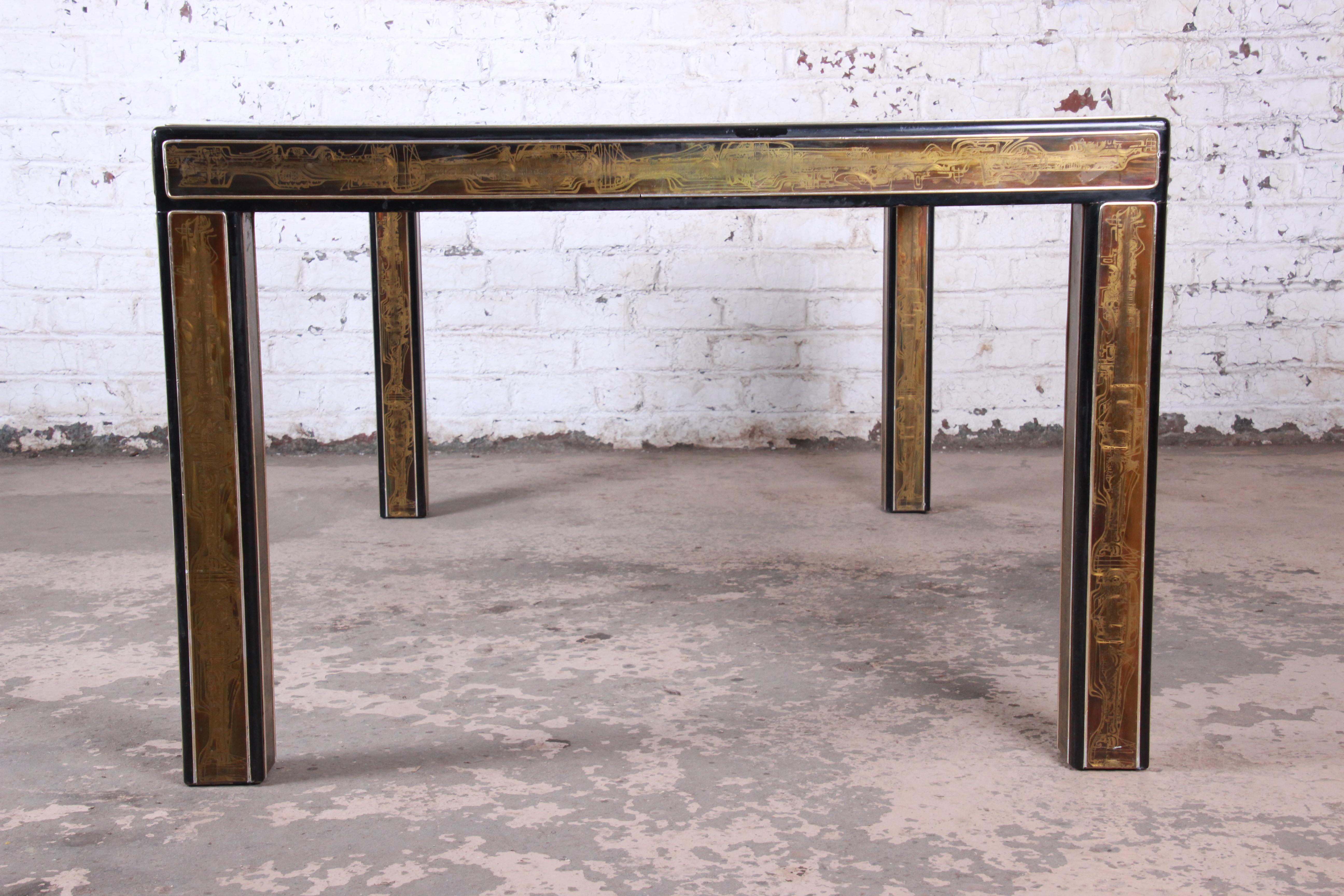 Bernhard Rohne for Mastercraft Acid Etched Brass Extension Dining Table, 1970s 12