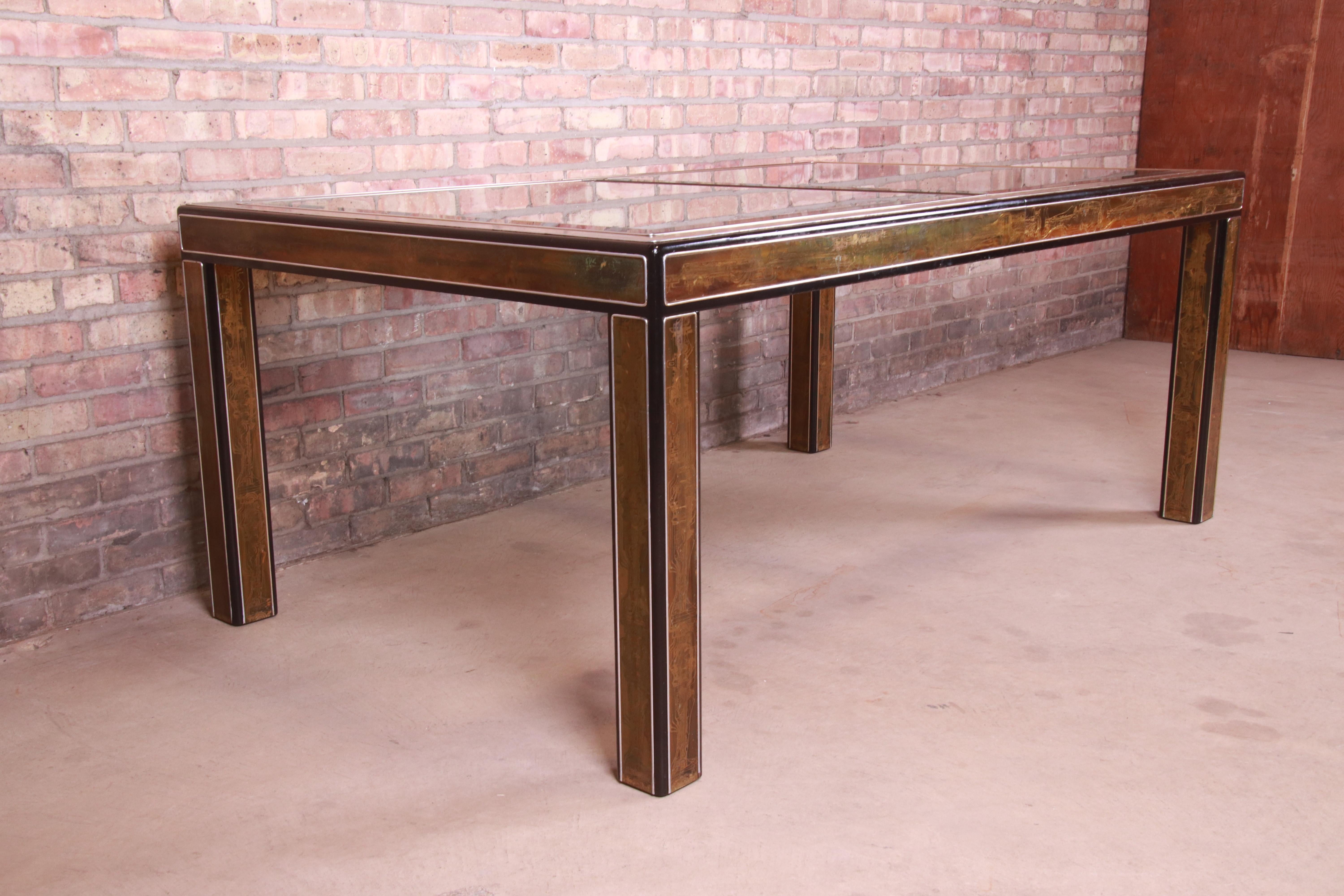 Bernhard Rohne for Mastercraft Acid Etched Brass Extension Dining Table, 1970s 12