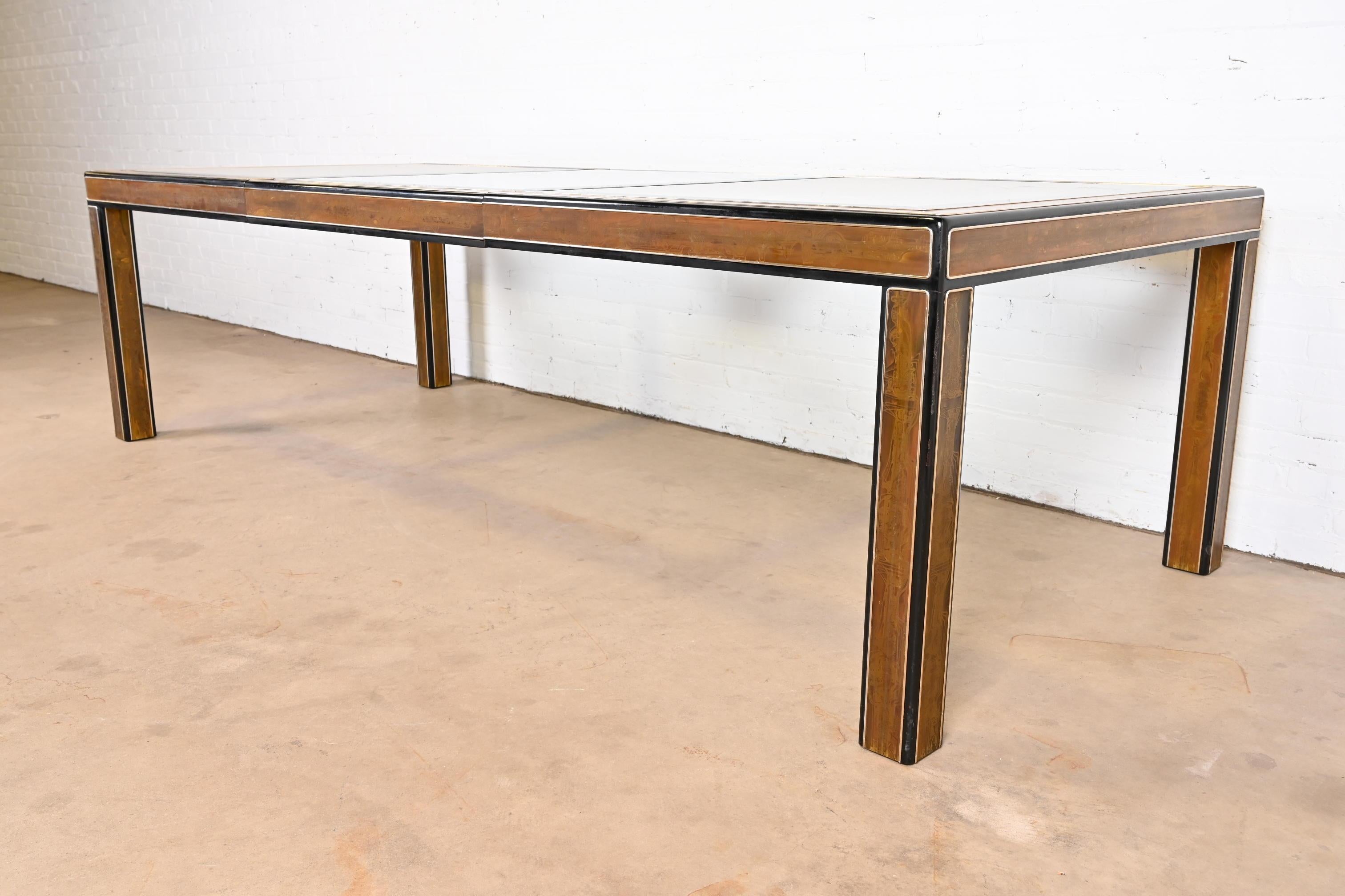 Mid-Century Modern Bernhard Rohne for Mastercraft Acid Etched Brass Extension Dining Table, 1970s