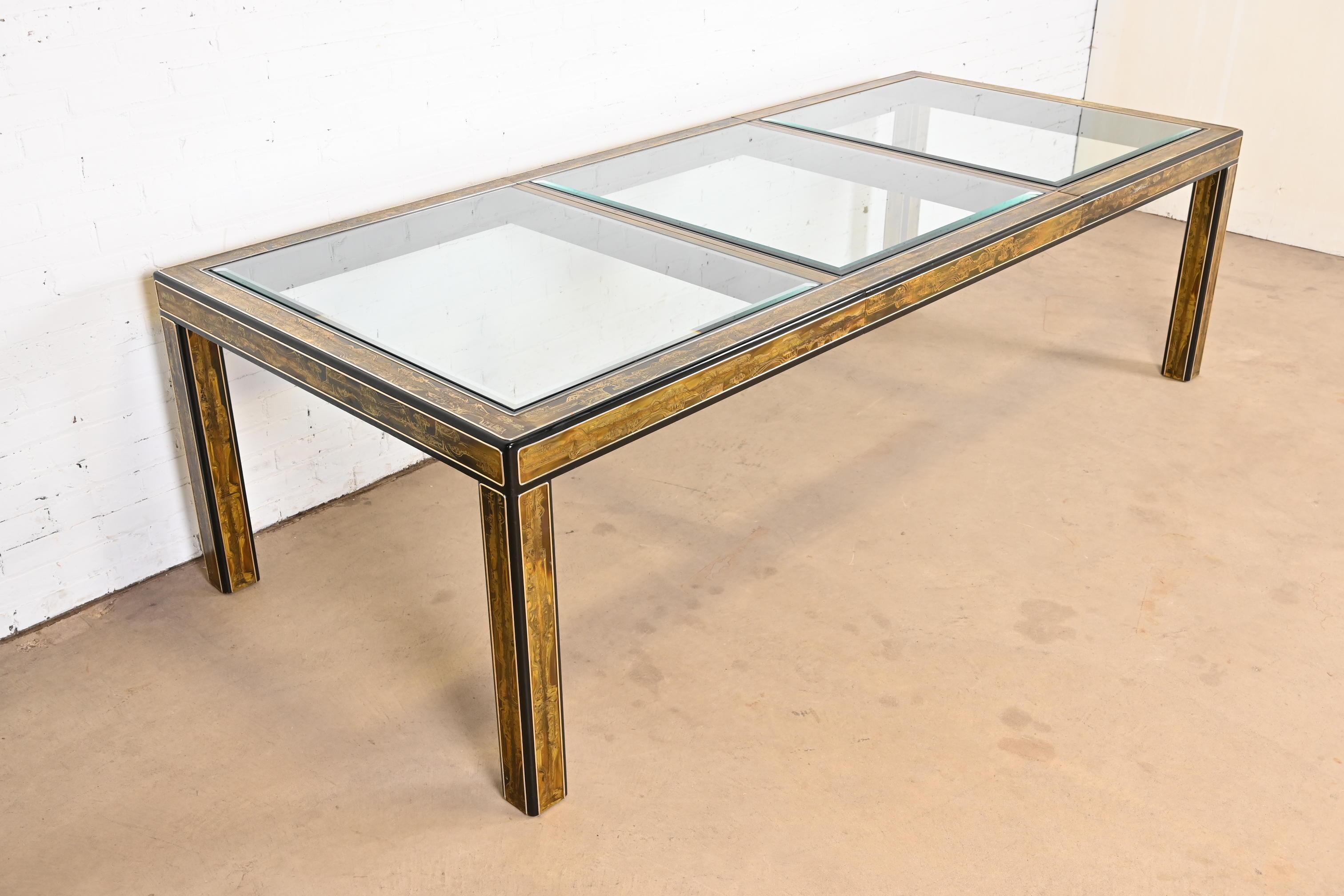 American Bernhard Rohne for Mastercraft Acid Etched Brass Extension Dining Table, 1970s For Sale