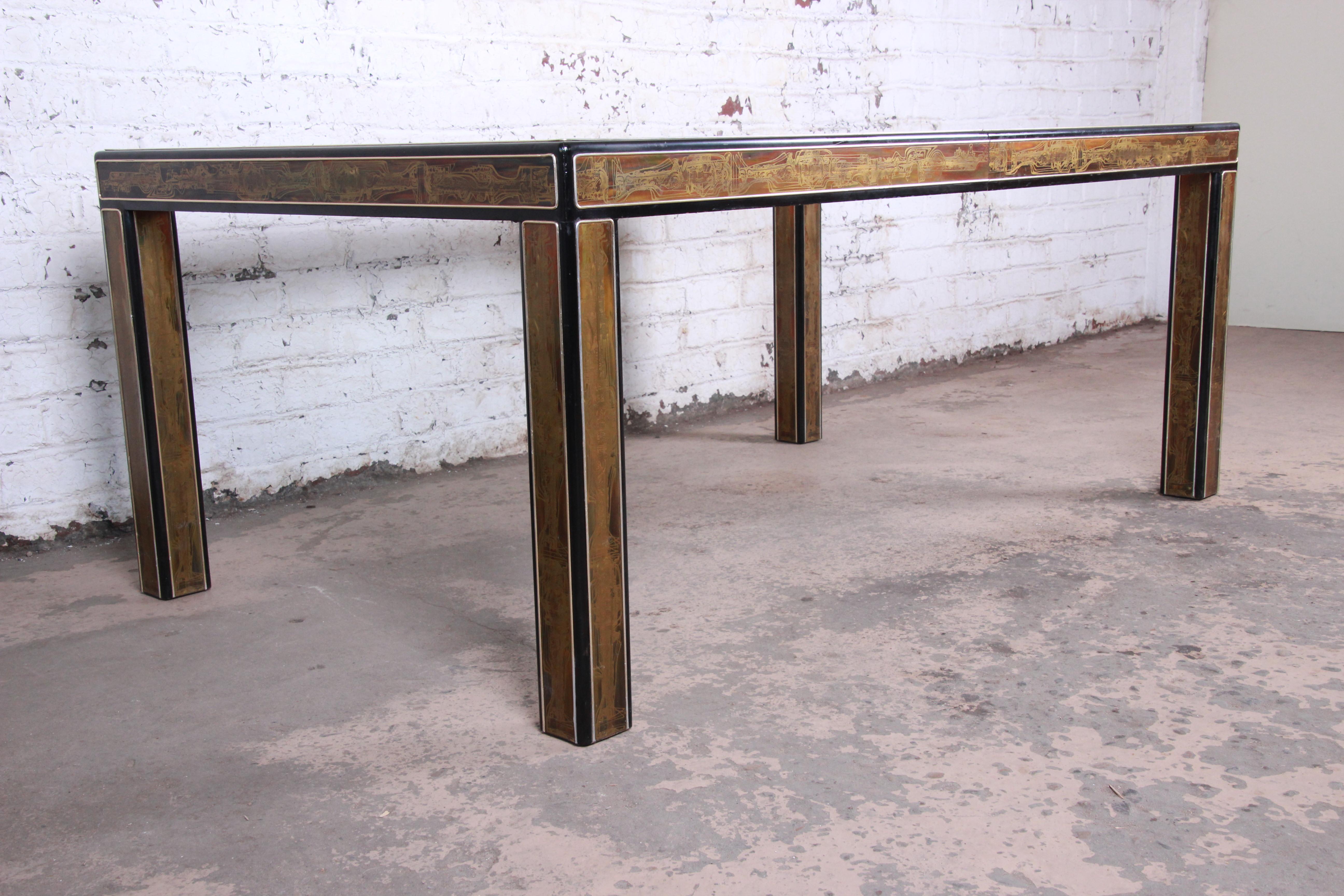 Bernhard Rohne for Mastercraft Acid Etched Brass Extension Dining Table, 1970s In Good Condition In South Bend, IN