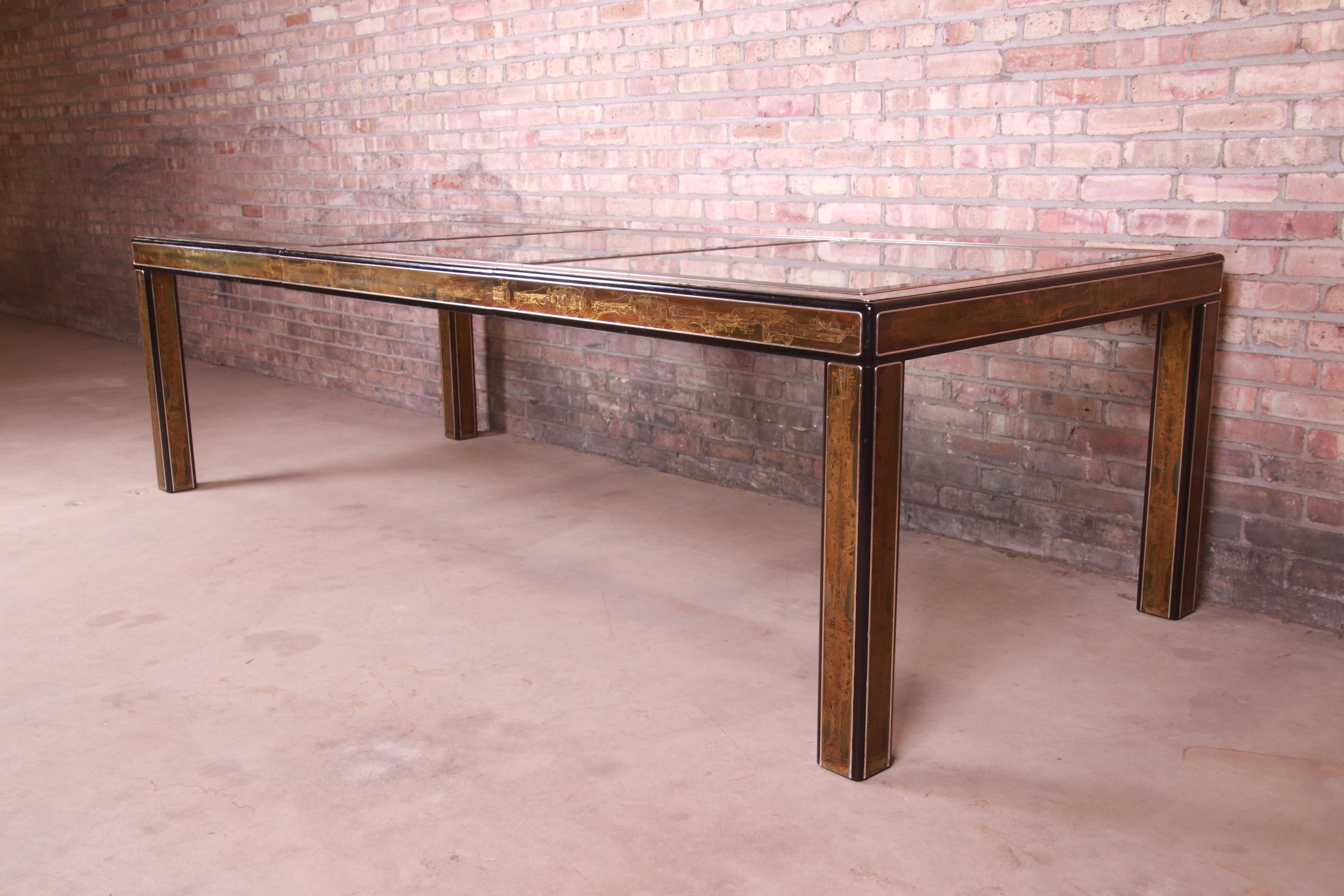 Bernhard Rohne for Mastercraft Acid Etched Brass Extension Dining Table, 1970s In Good Condition In South Bend, IN