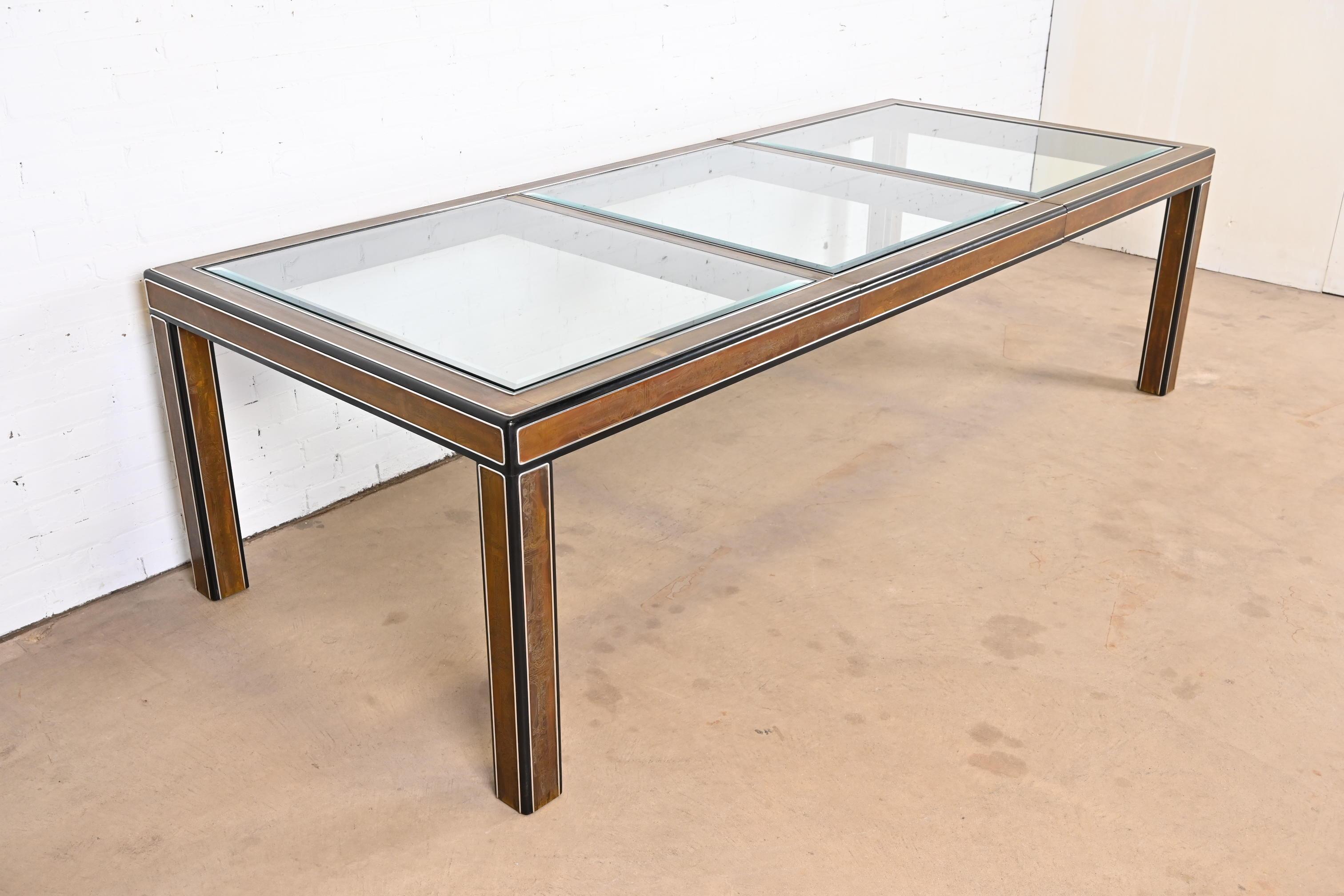 Late 20th Century Bernhard Rohne for Mastercraft Acid Etched Brass Extension Dining Table, 1970s