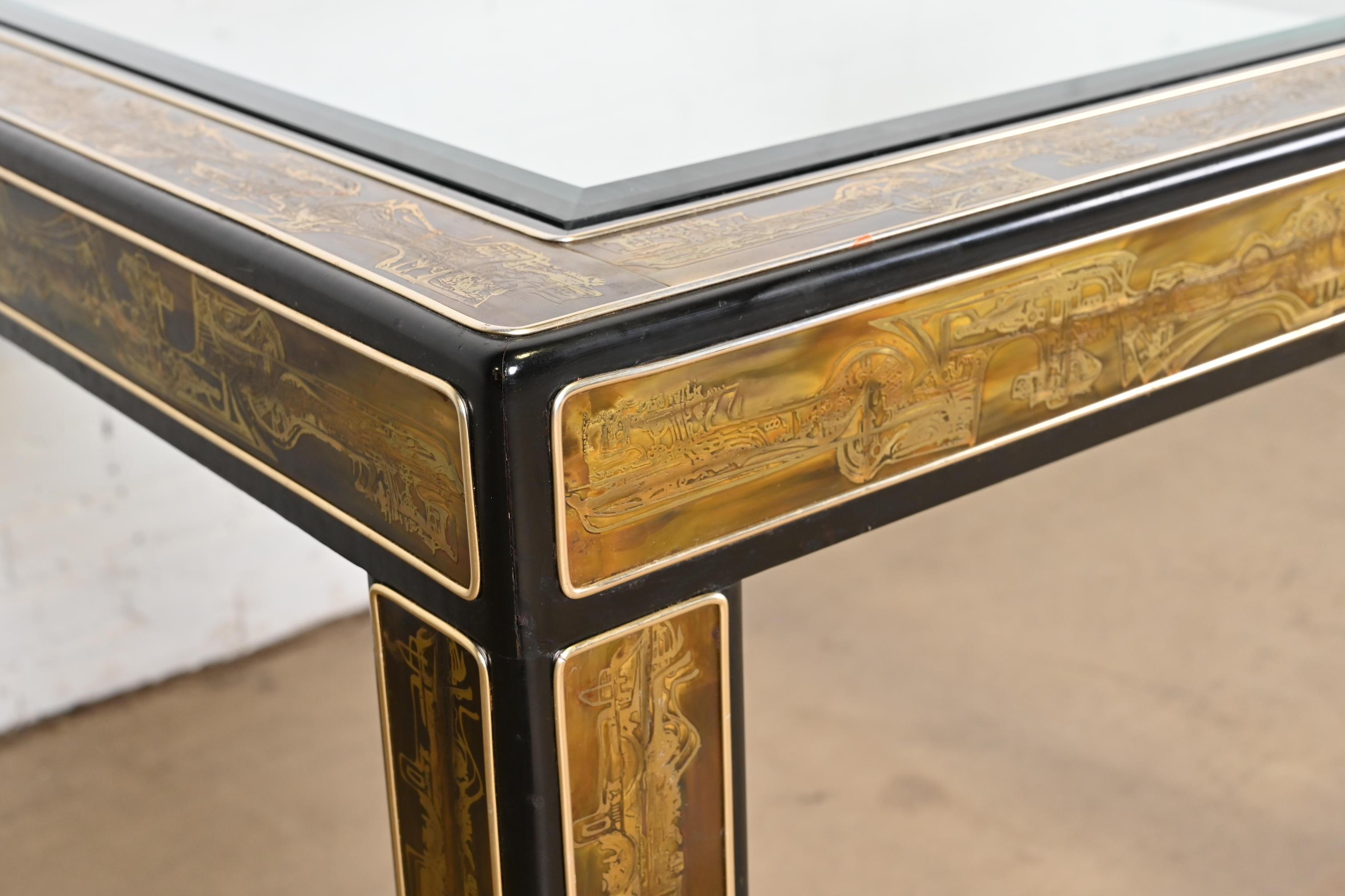 Bernhard Rohne for Mastercraft Acid Etched Brass Extension Dining Table, 1970s In Good Condition For Sale In South Bend, IN