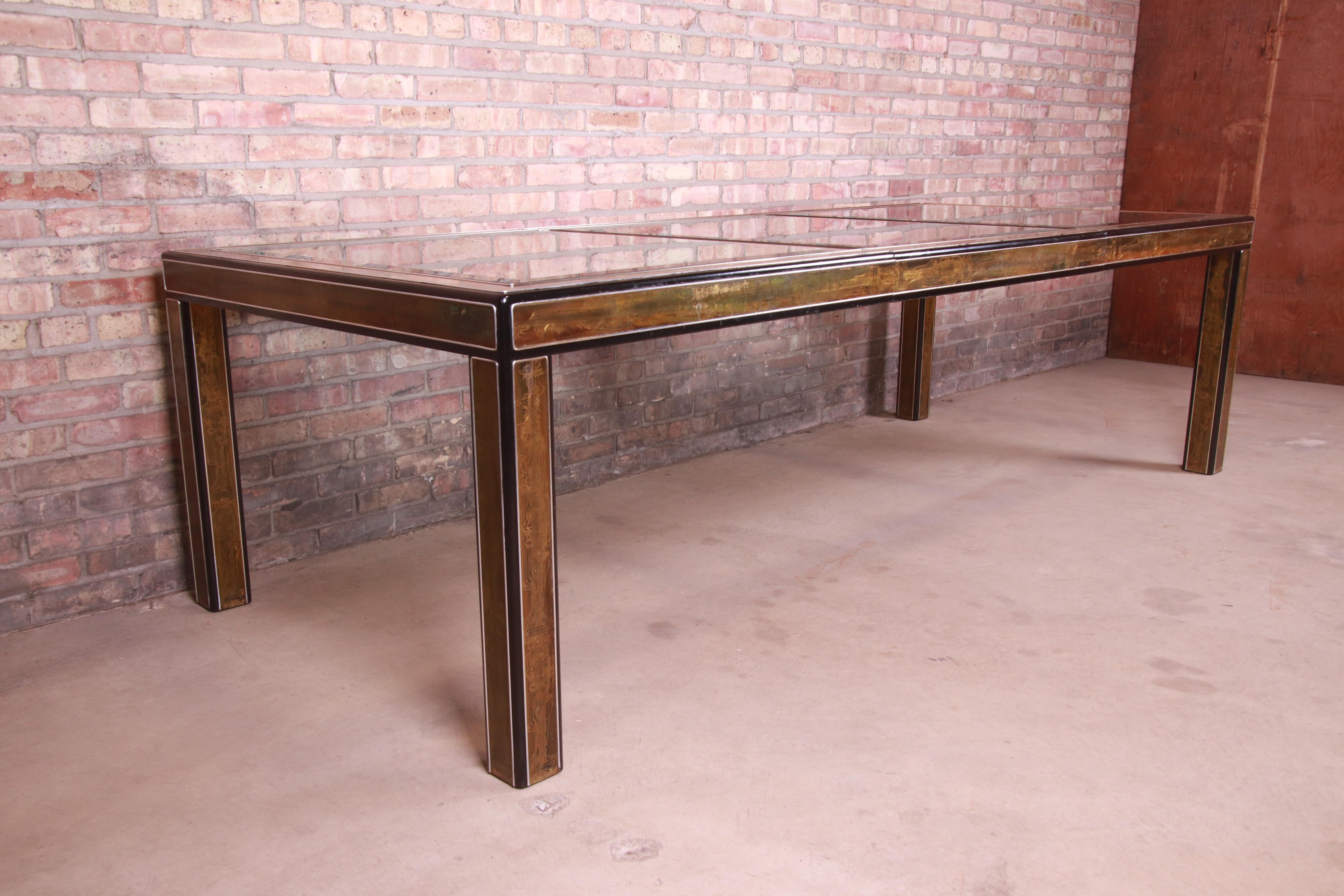 Bernhard Rohne for Mastercraft Acid Etched Brass Extension Dining Table, 1970s 1