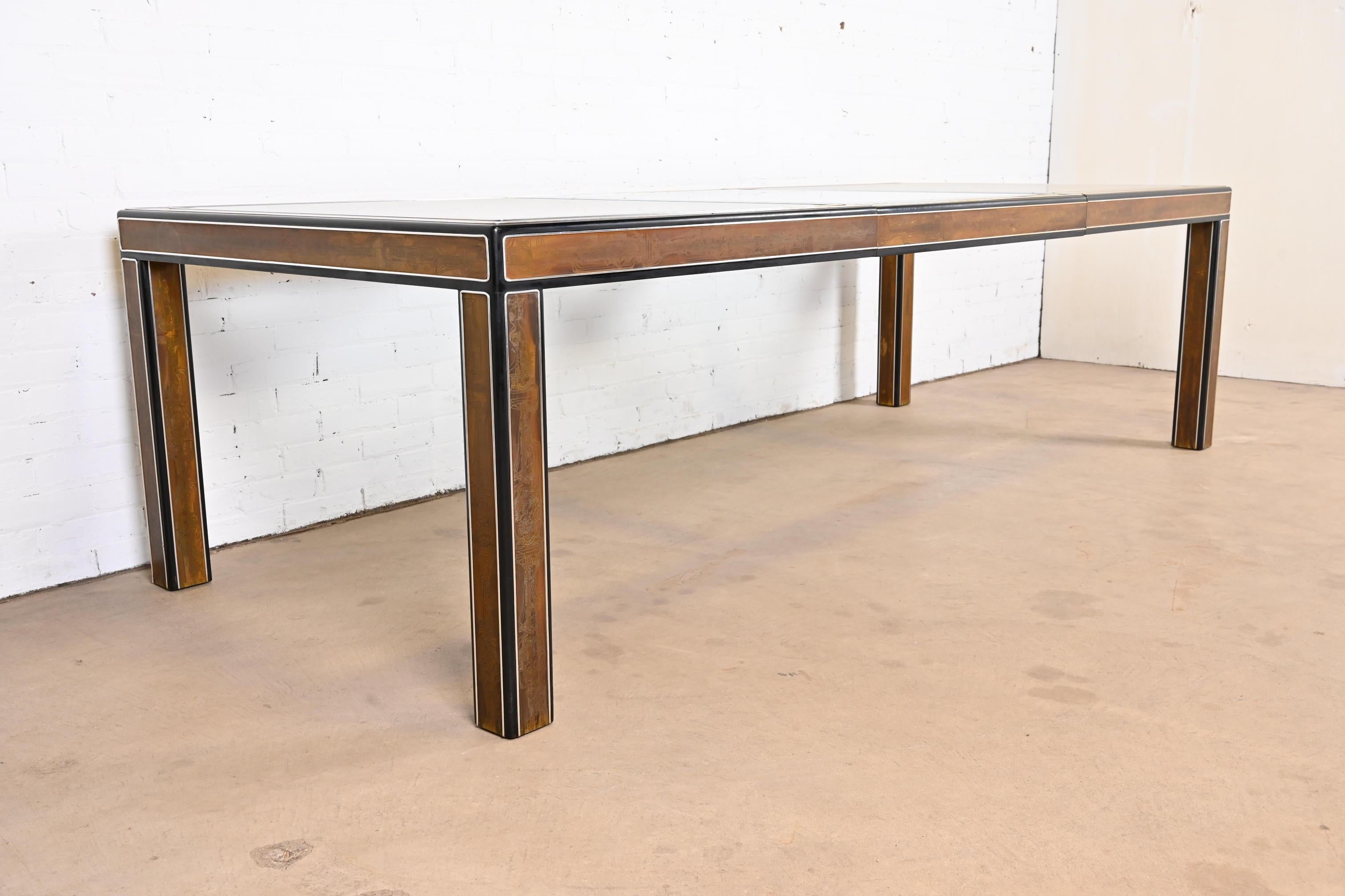 Bernhard Rohne for Mastercraft Acid Etched Brass Extension Dining Table, 1970s 1
