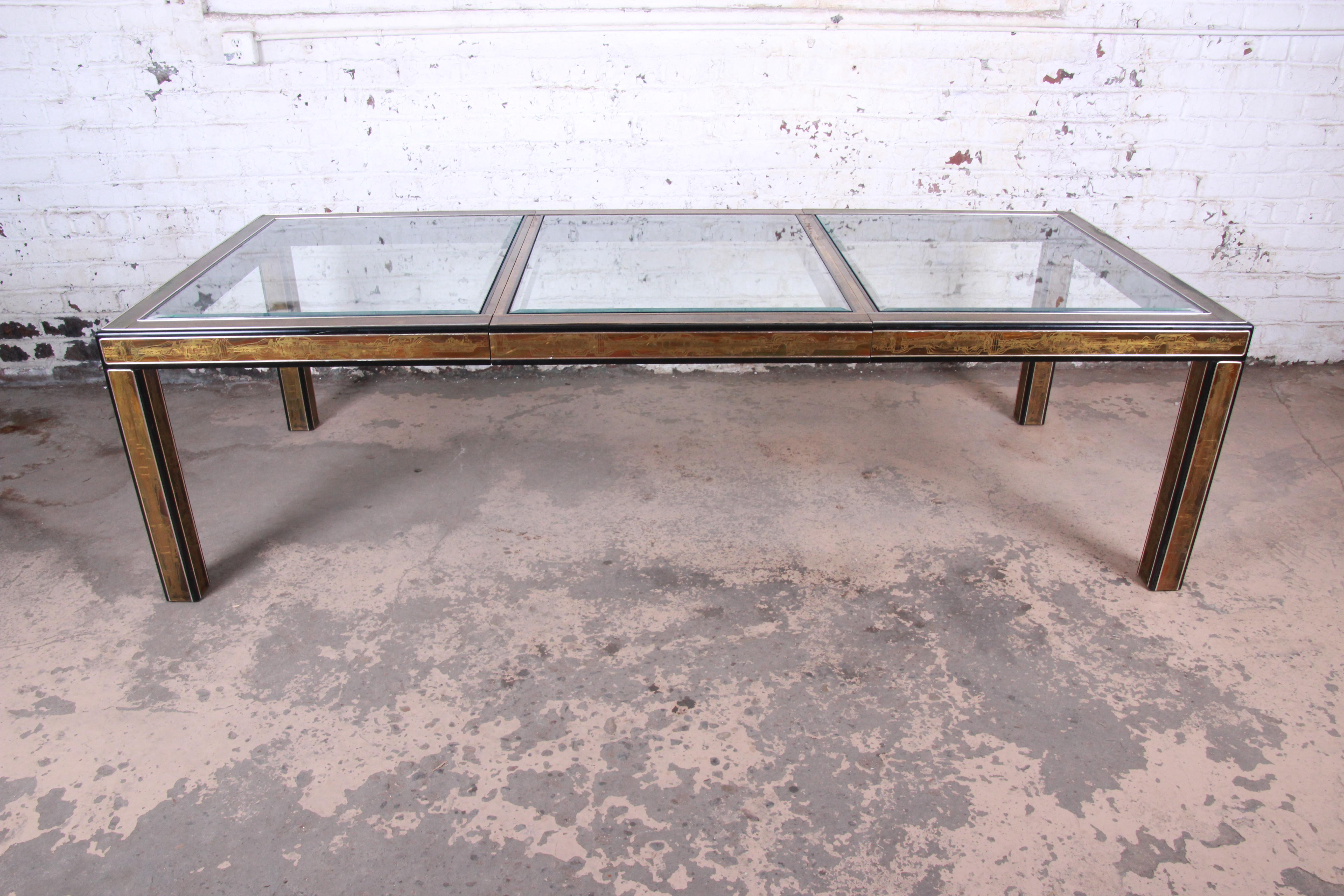 Bernhard Rohne for Mastercraft Acid Etched Brass Extension Dining Table, 1970s 3