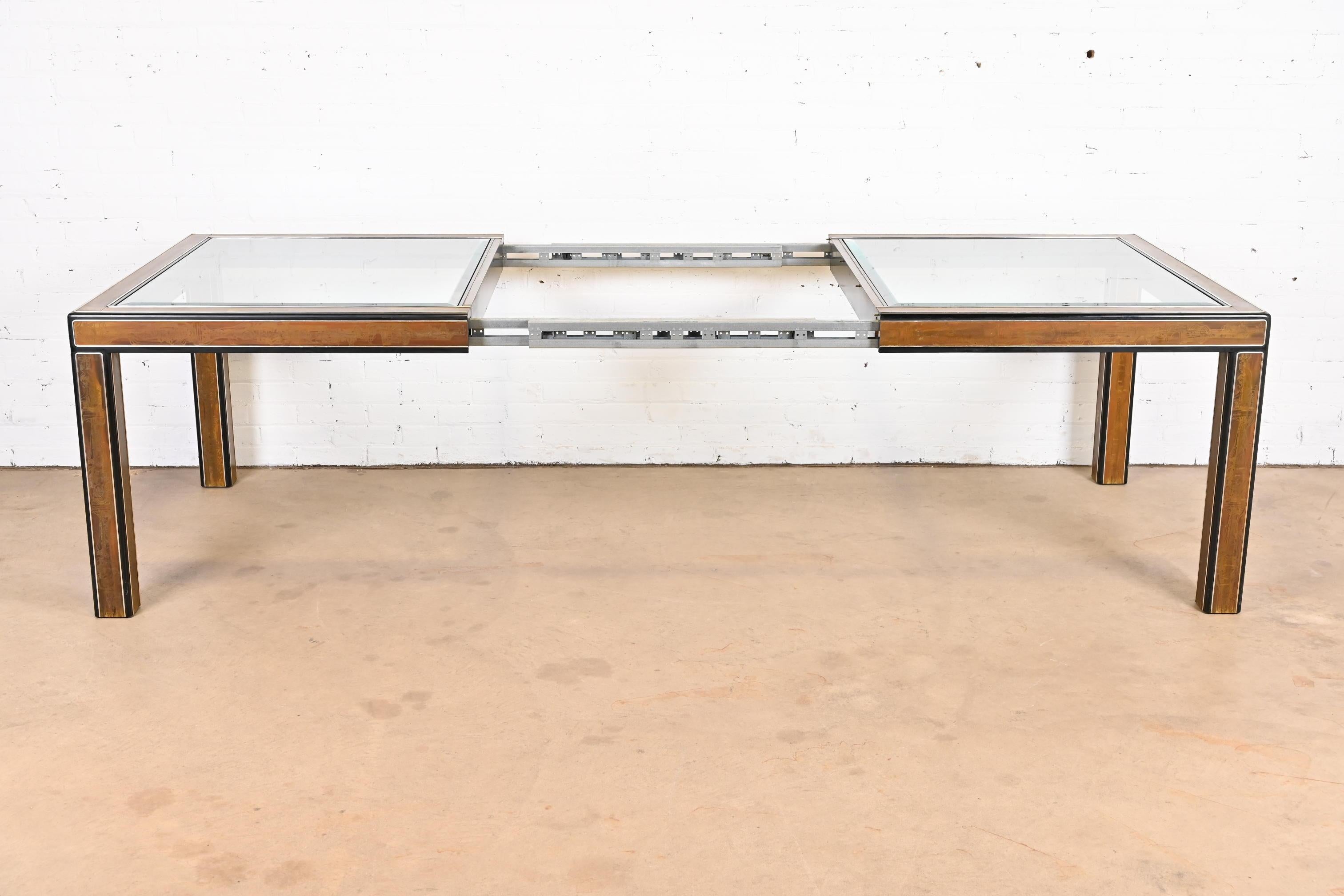 Bernhard Rohne for Mastercraft Acid Etched Brass Extension Dining Table, 1970s 3