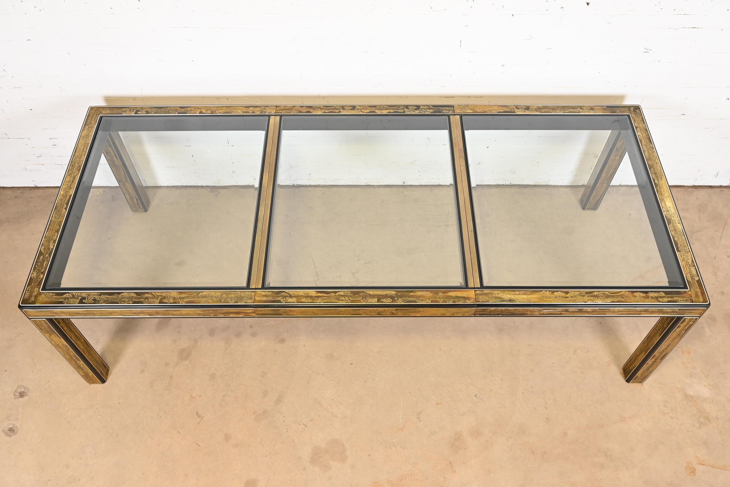 Bernhard Rohne for Mastercraft Acid Etched Brass Extension Dining Table, 1970s For Sale 2