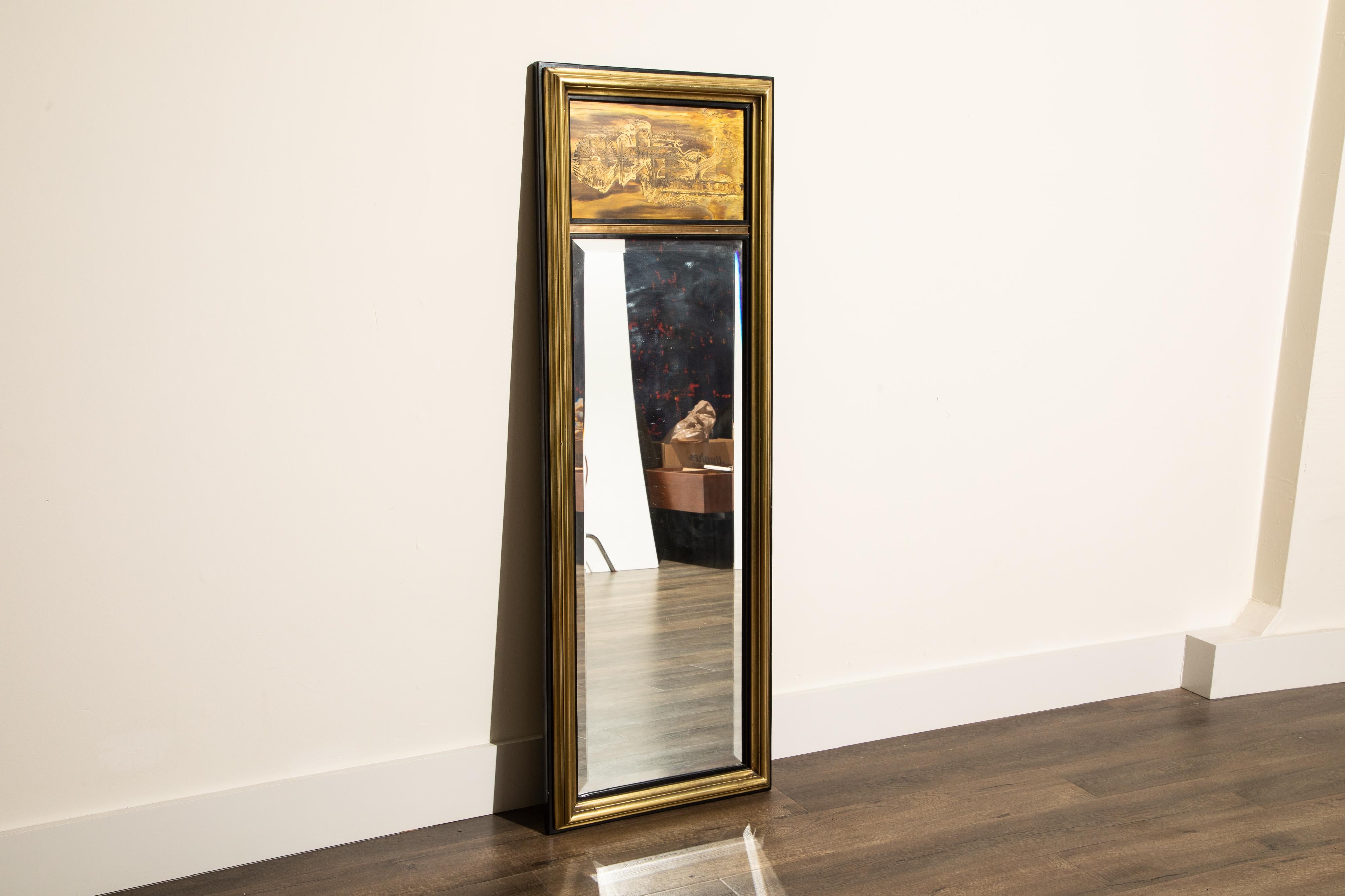 Mid-Century Modern Bernhard Rohne for Mastercraft Acid Etched Brass Mirror, circa 1970 For Sale