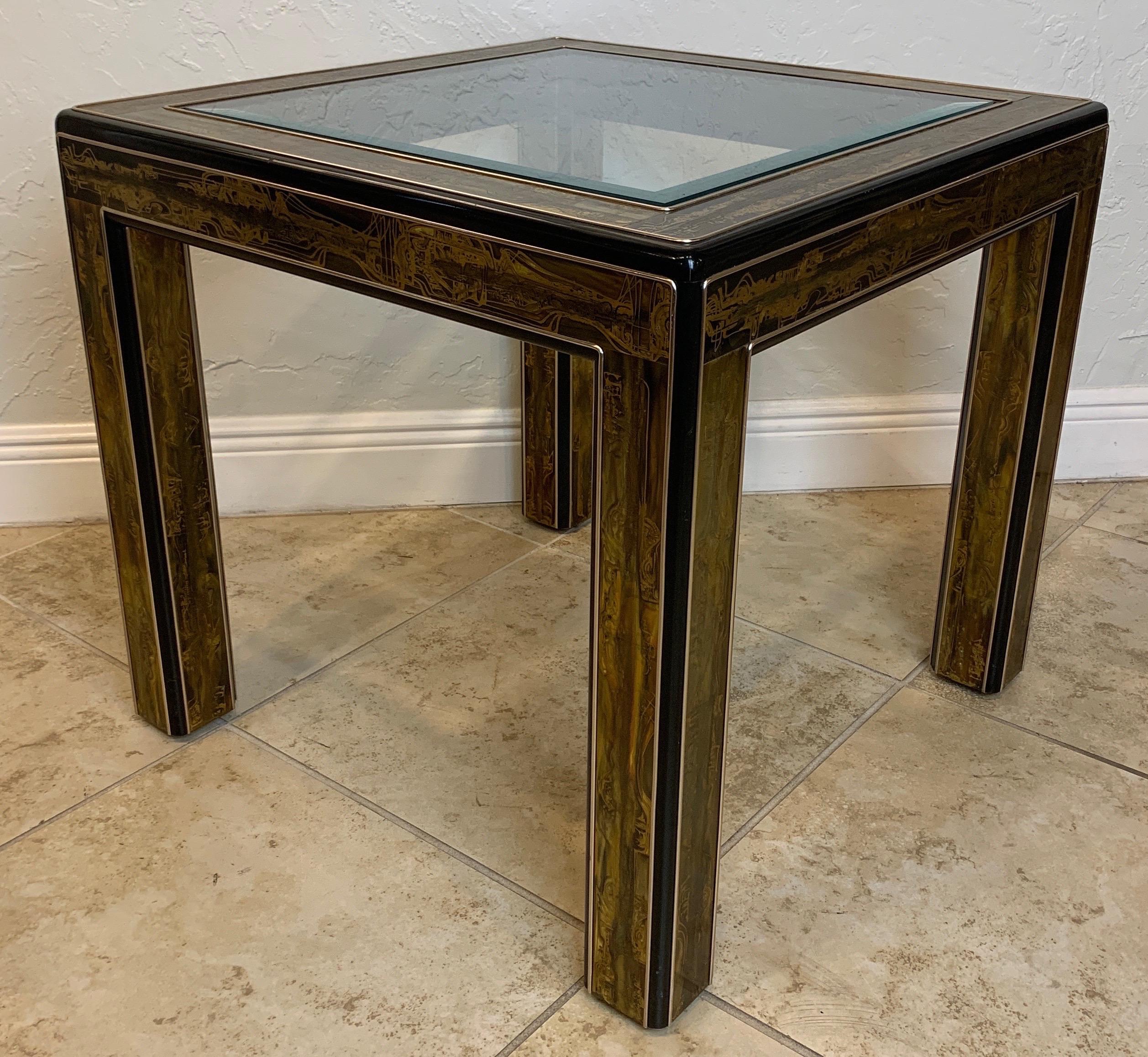 Bernhard Rohne for Mastercraft Acid Etched Brass Side Table In Good Condition In Ft. Lauderdale, FL
