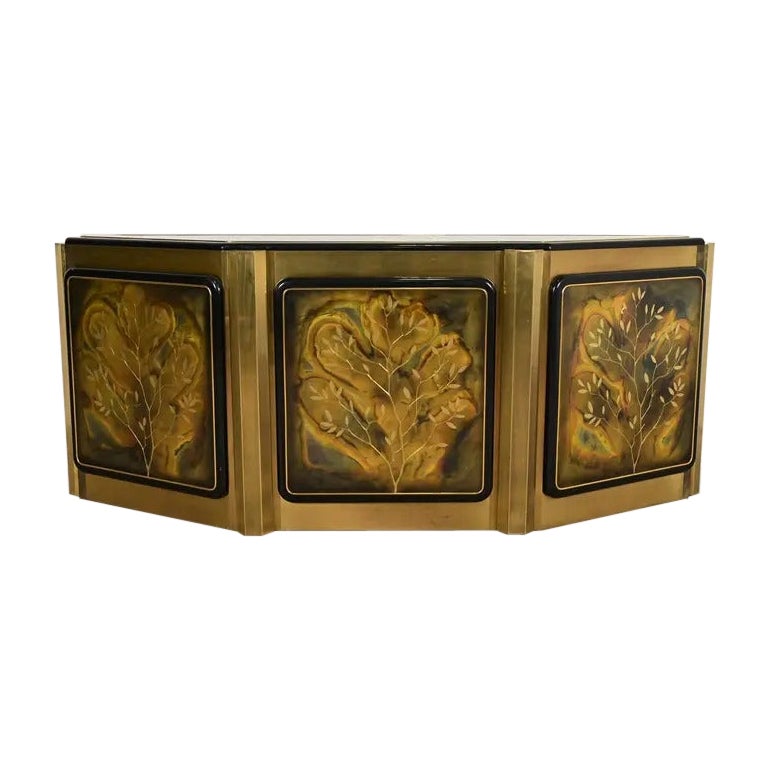Credenza aparador de latón grabado al ácido Bernhard Rohne para Mastercraft, años 70 en venta