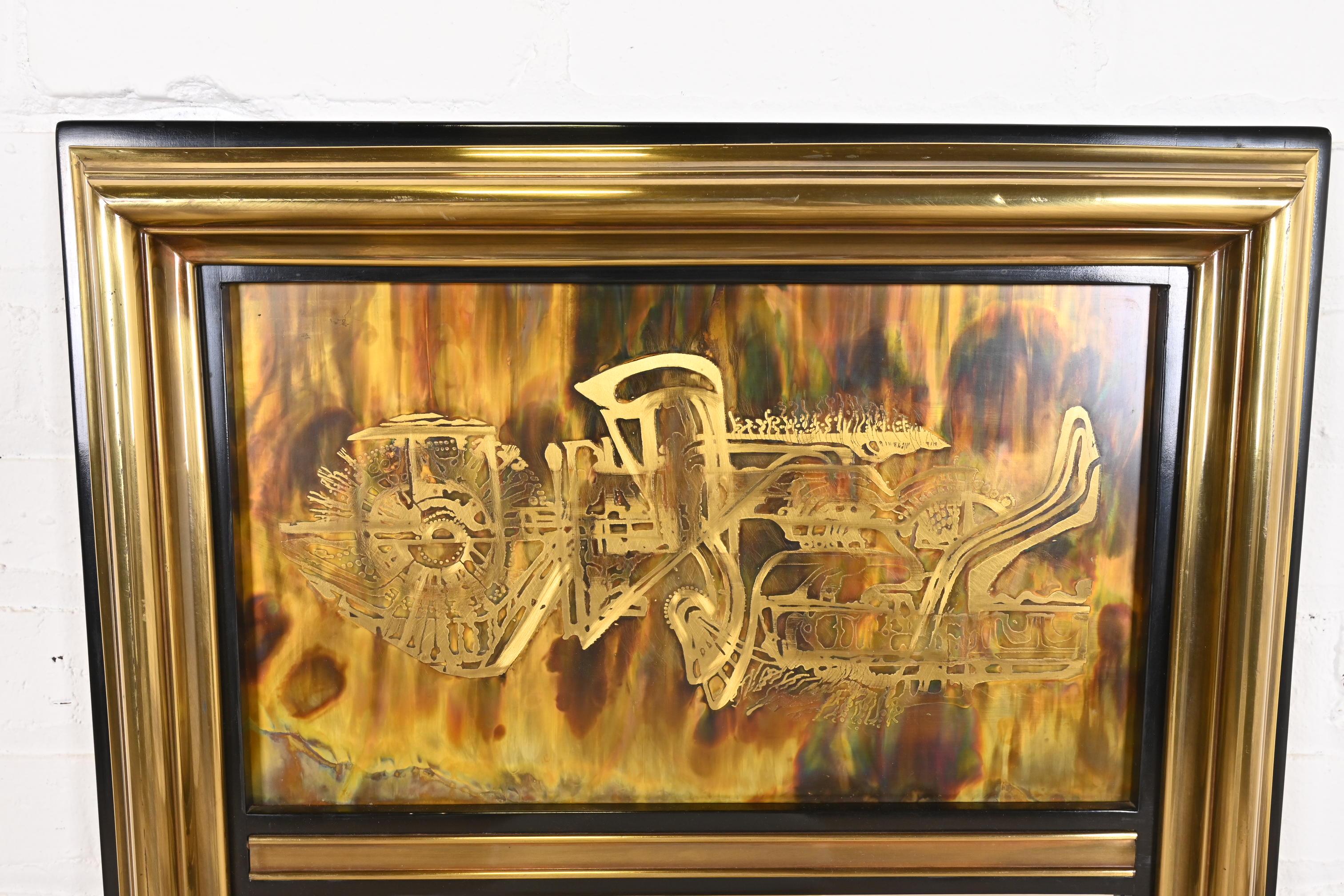 Bernhard Rohne für Mastercraft, hoher Wandspiegel aus säuregeätztem Messing, 1970er-Jahre im Angebot 1