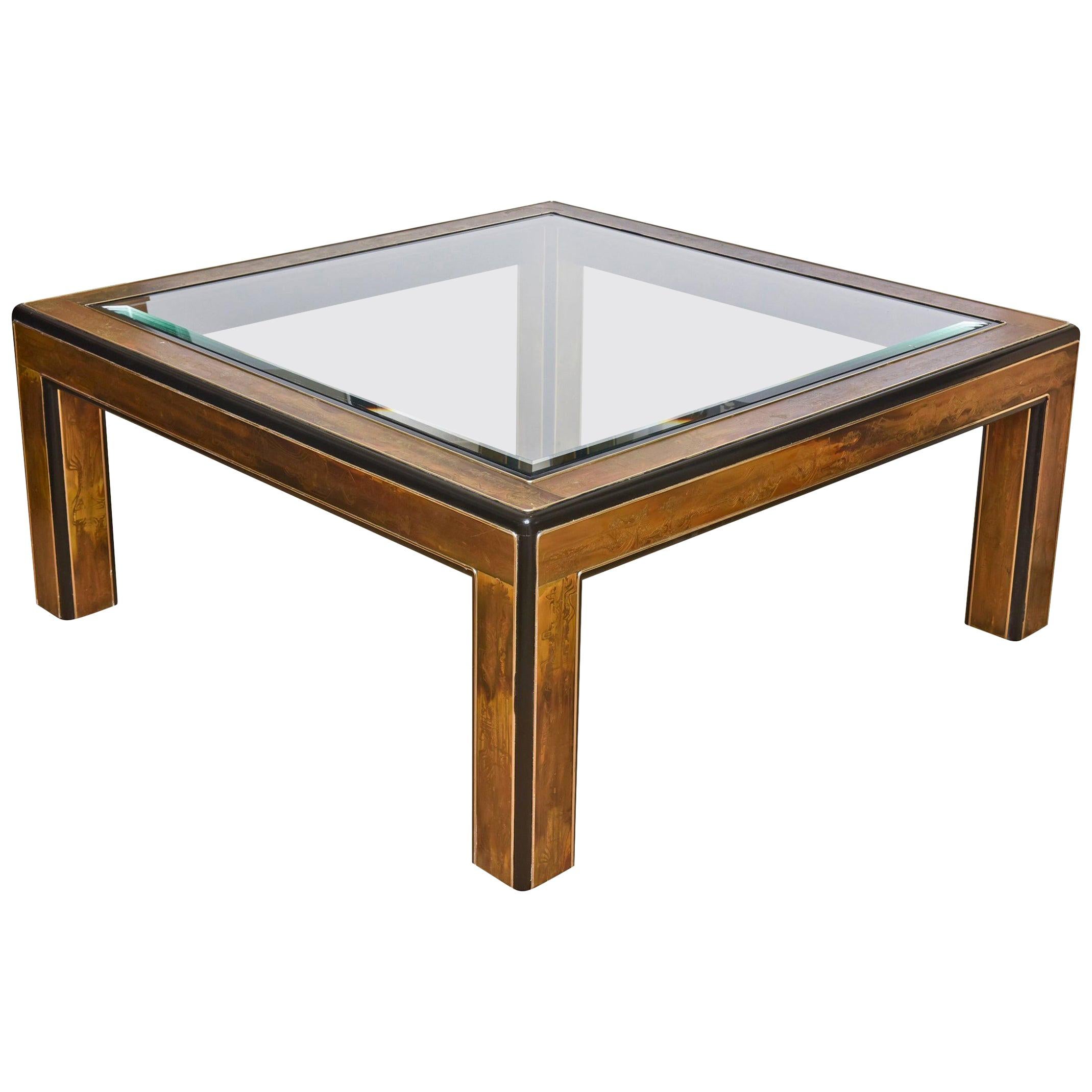 Bernhard Rohne For Mastercraft Acid Etched, Ebonized Wood 
Glass Cocktail Table