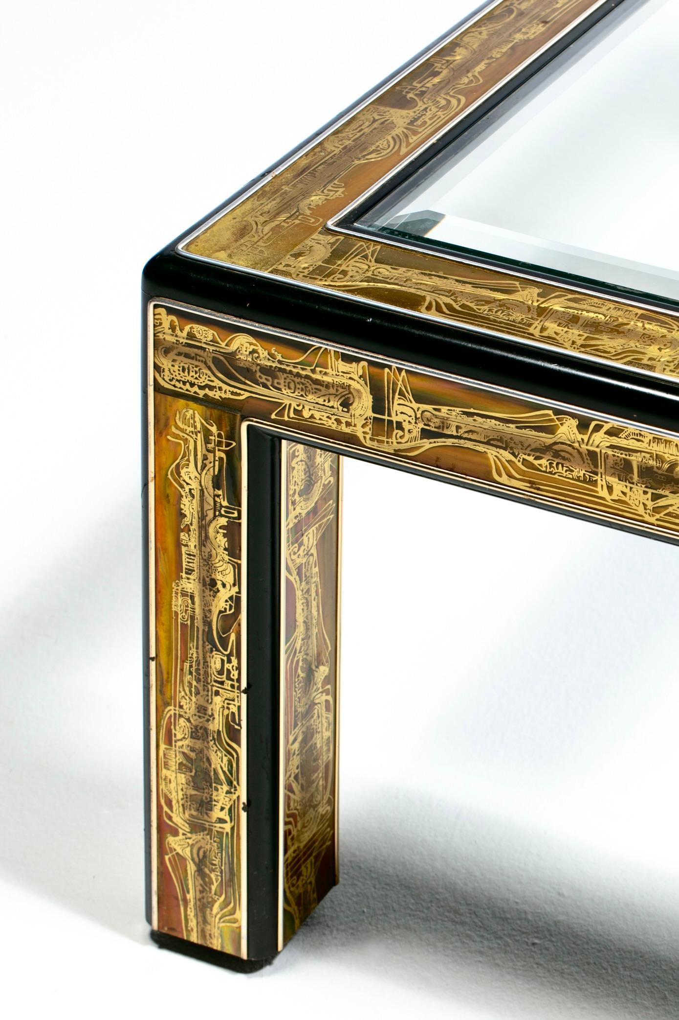 Table basse brutaliste en métal et verre gravé à l'acide Bernhard Rohne pour Mastercraft en vente 6