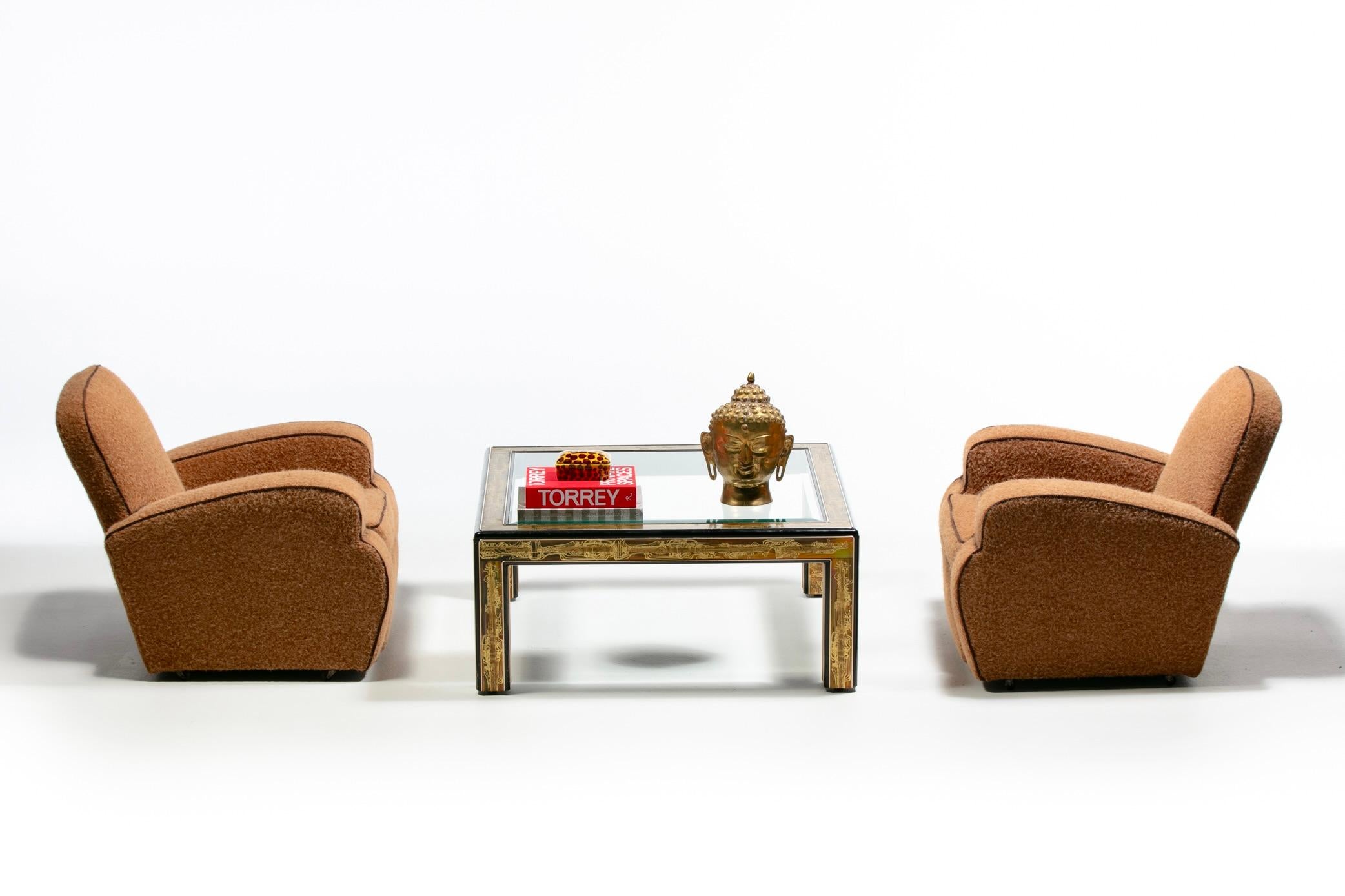 Brutalisme Table basse brutaliste en métal et verre gravé à l'acide Bernhard Rohne pour Mastercraft en vente