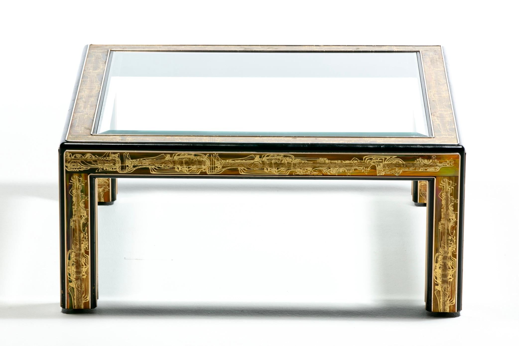 Table basse brutaliste en métal et verre gravé à l'acide Bernhard Rohne pour Mastercraft Bon état - En vente à Saint Louis, MO