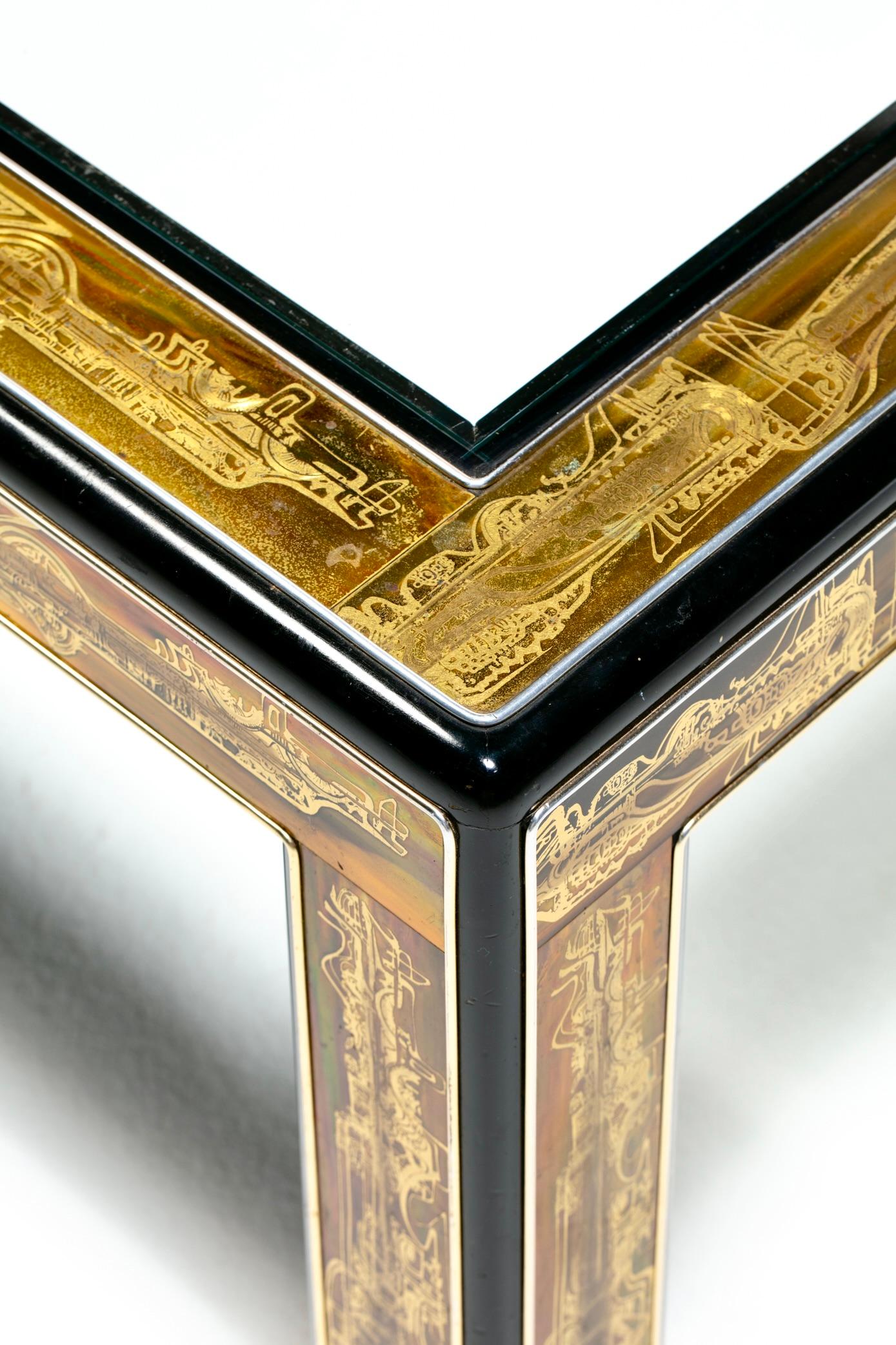 Table basse brutaliste en métal et verre gravé à l'acide Bernhard Rohne pour Mastercraft en vente 1