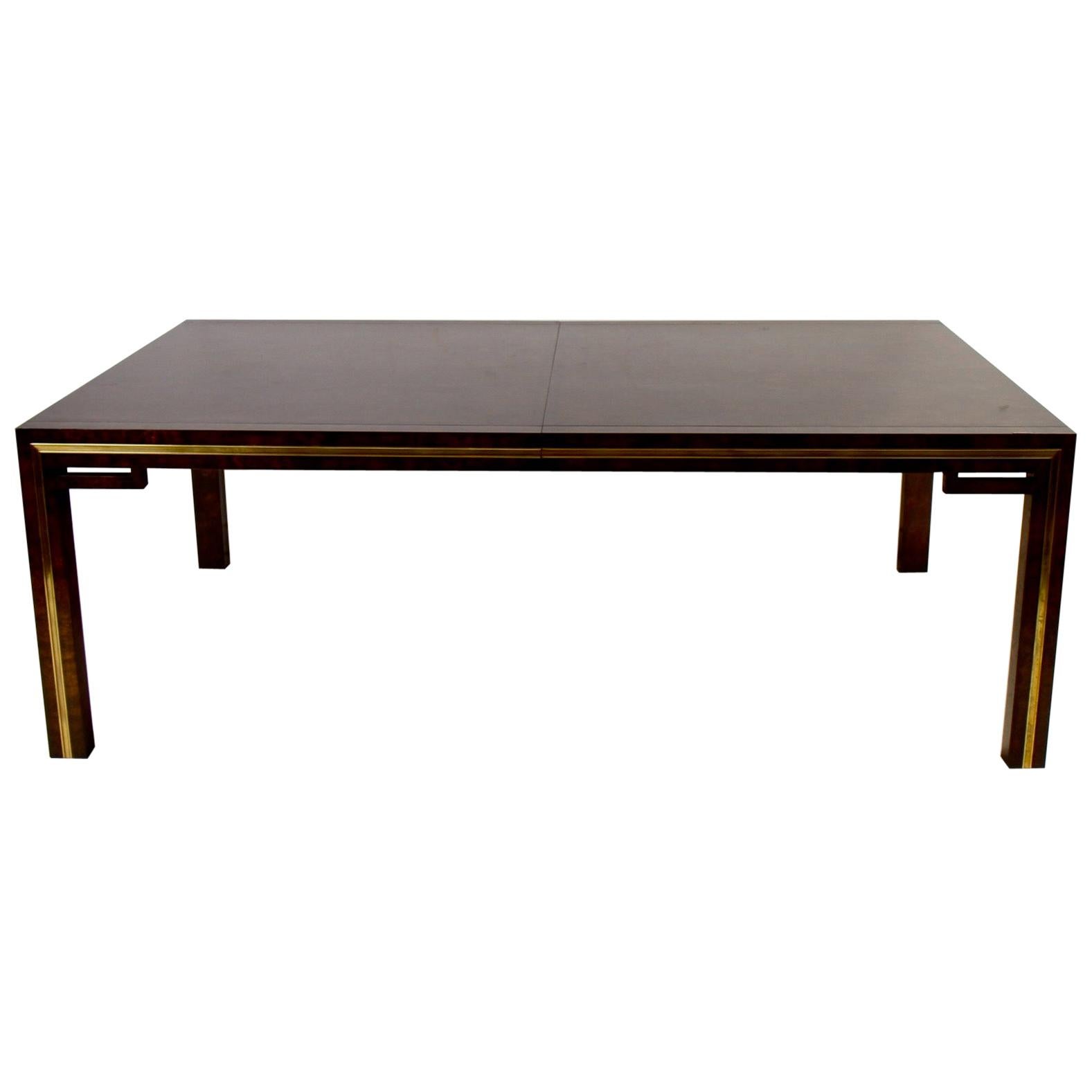 Bernhard Rohne for Mastercraft Amboyna Burl and Brass Extension Dining Table