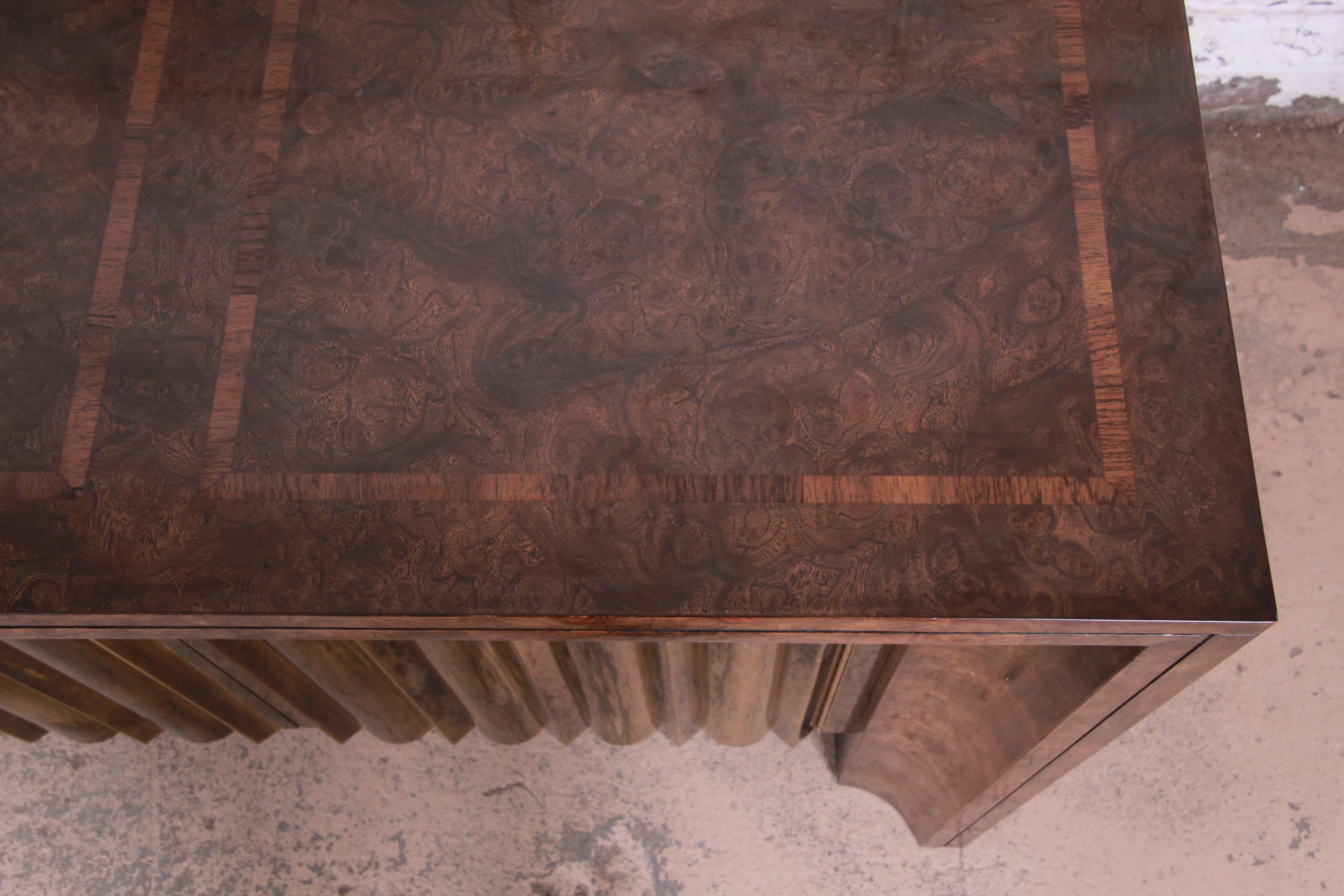 Late 20th Century Bernhard Rohne for Mastercraft Brass and Burl Carpathian Elm Sideboard Credenza