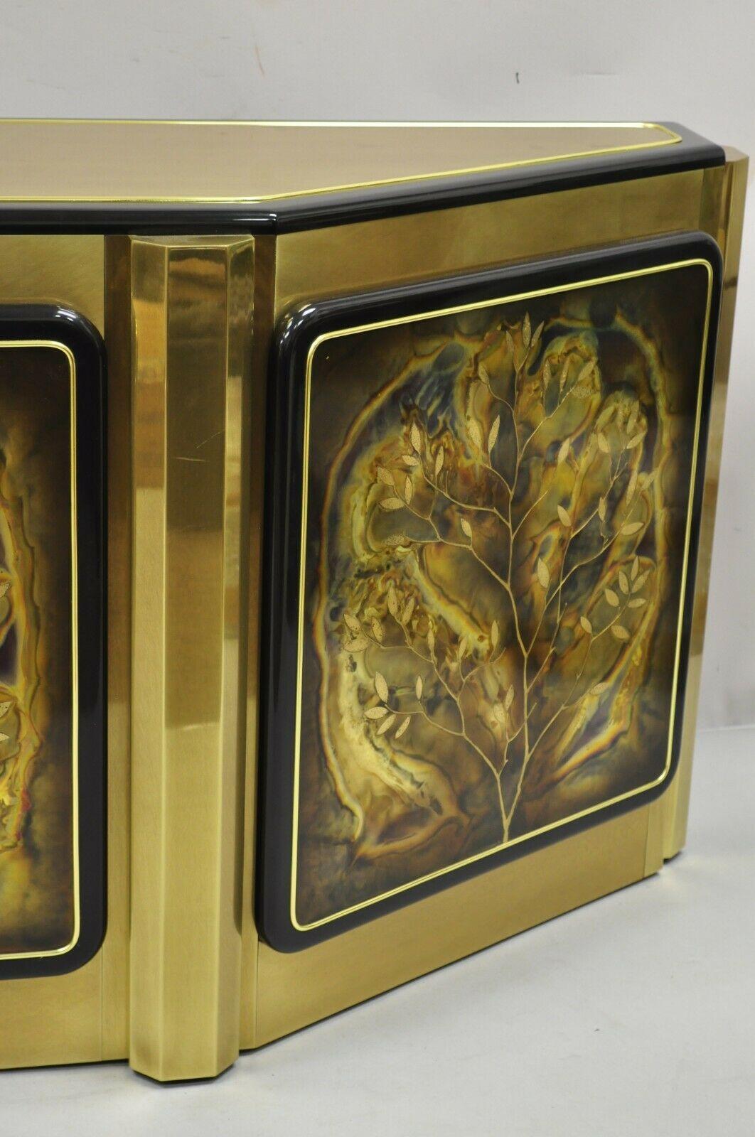 American Bernhard Rohne for Mastercraft Brass Tree of Life Credenza Cabinet For Sale