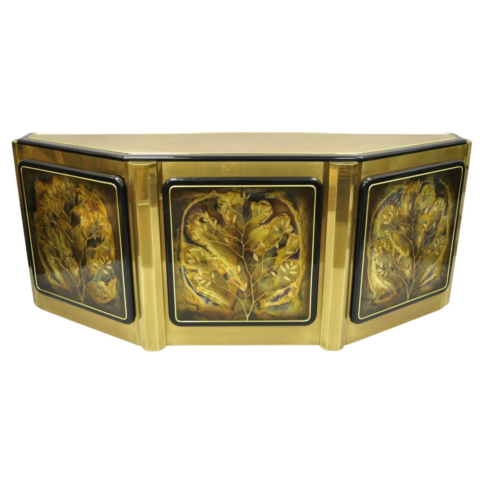 Bernhard Rohne for Mastercraft Brass Tree of Life Credenza Cabinet For Sale