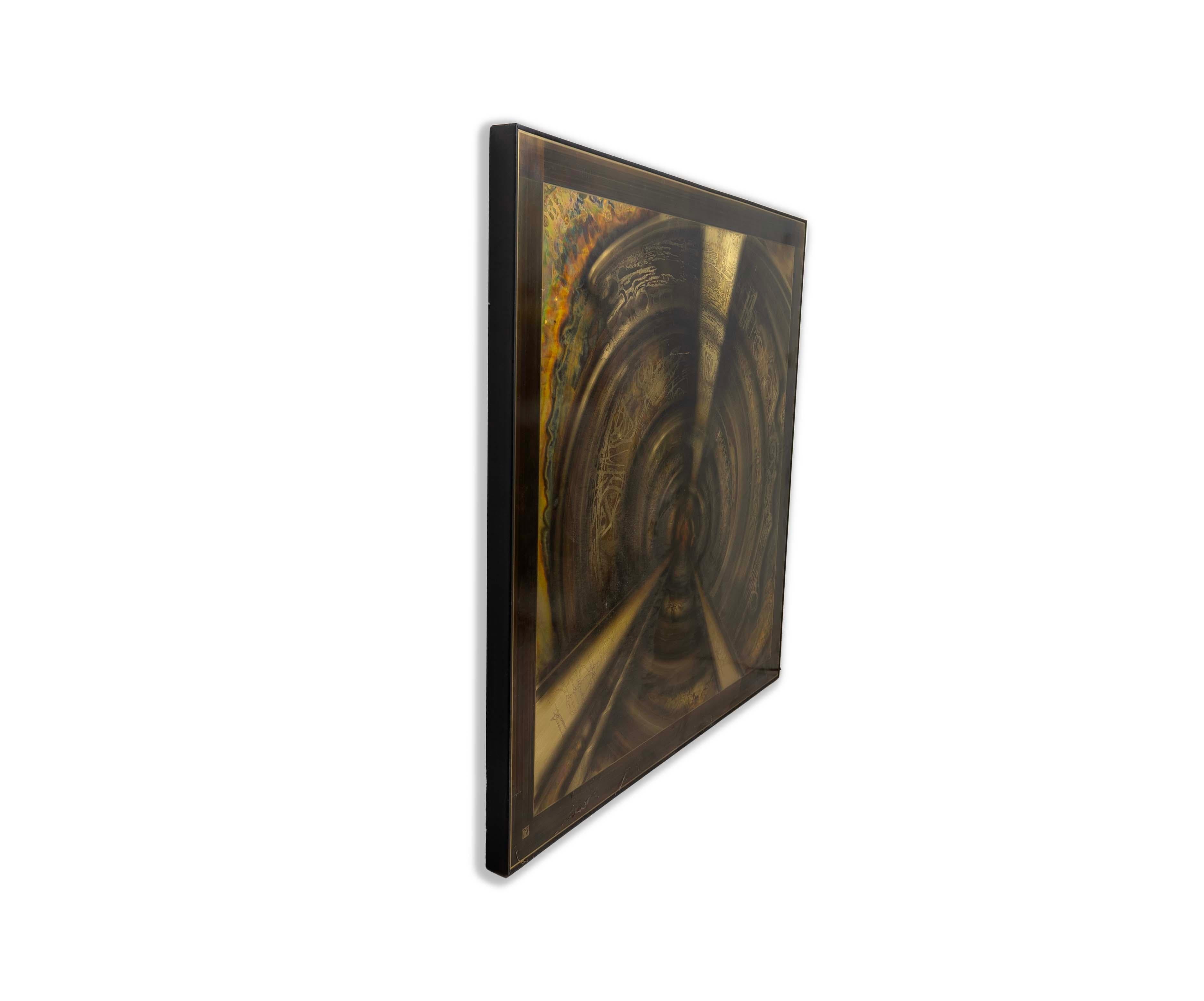 Bernhard Rohne for Mastercraft Brutalist Acid-Etched Metallic Wall Art 1970s In Good Condition In Keego Harbor, MI