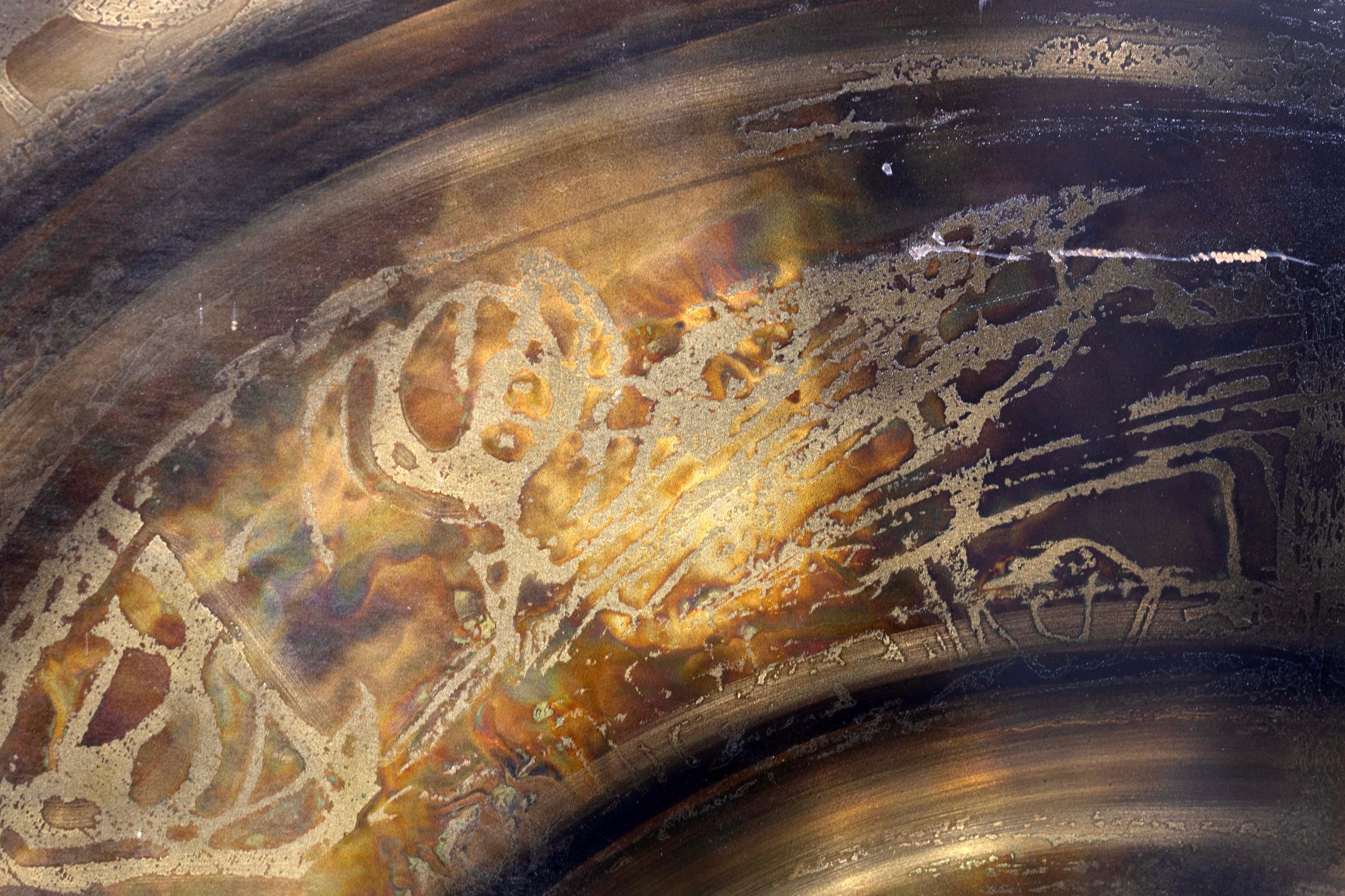 Late 20th Century Bernhard Rohne for Mastercraft Brutalist Acid-Etched Metallic Wall Art 1970s