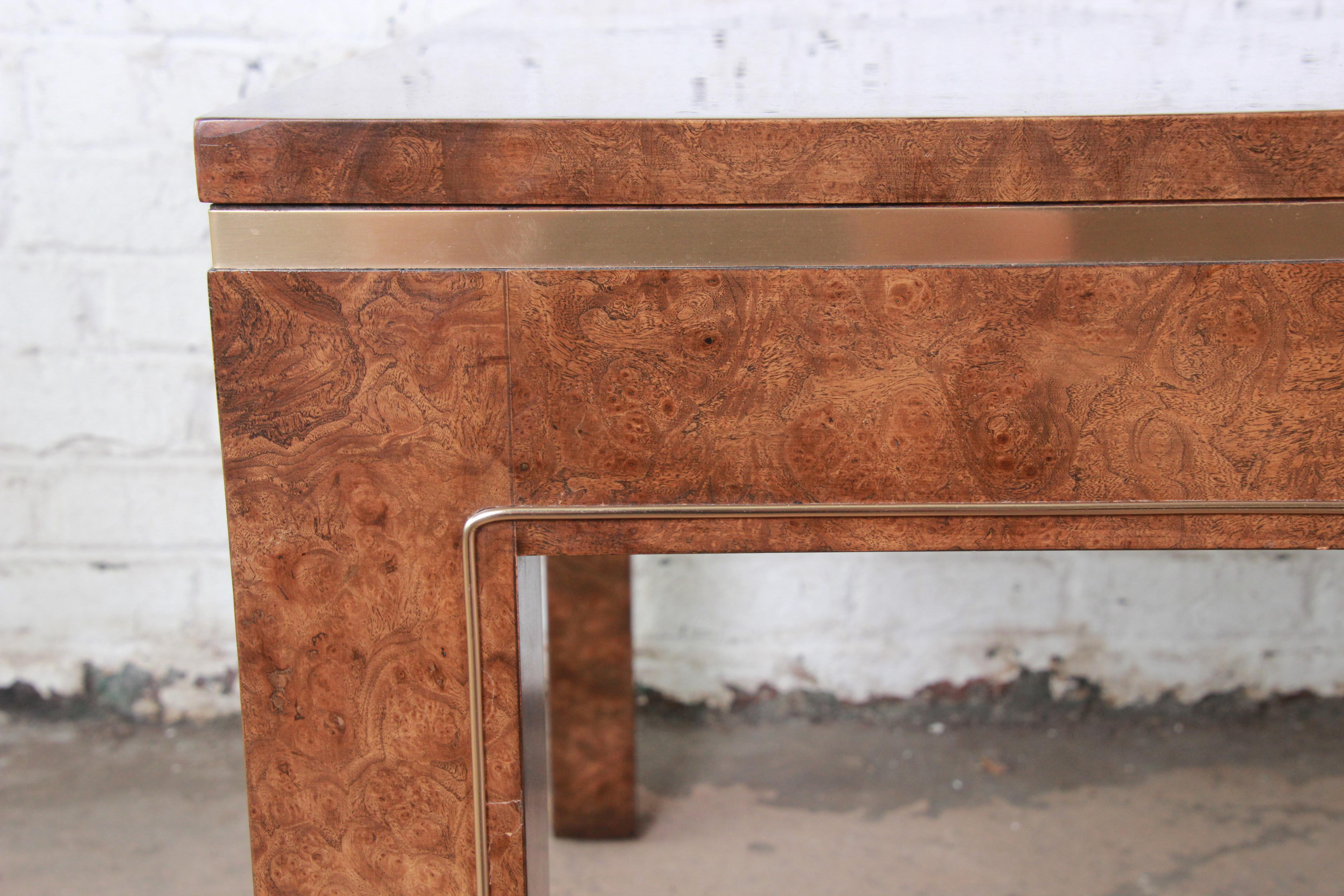 Bernhard Rohne for Mastercraft Burl, Brass, and Inlaid Rosewood Dining Table In Good Condition In South Bend, IN