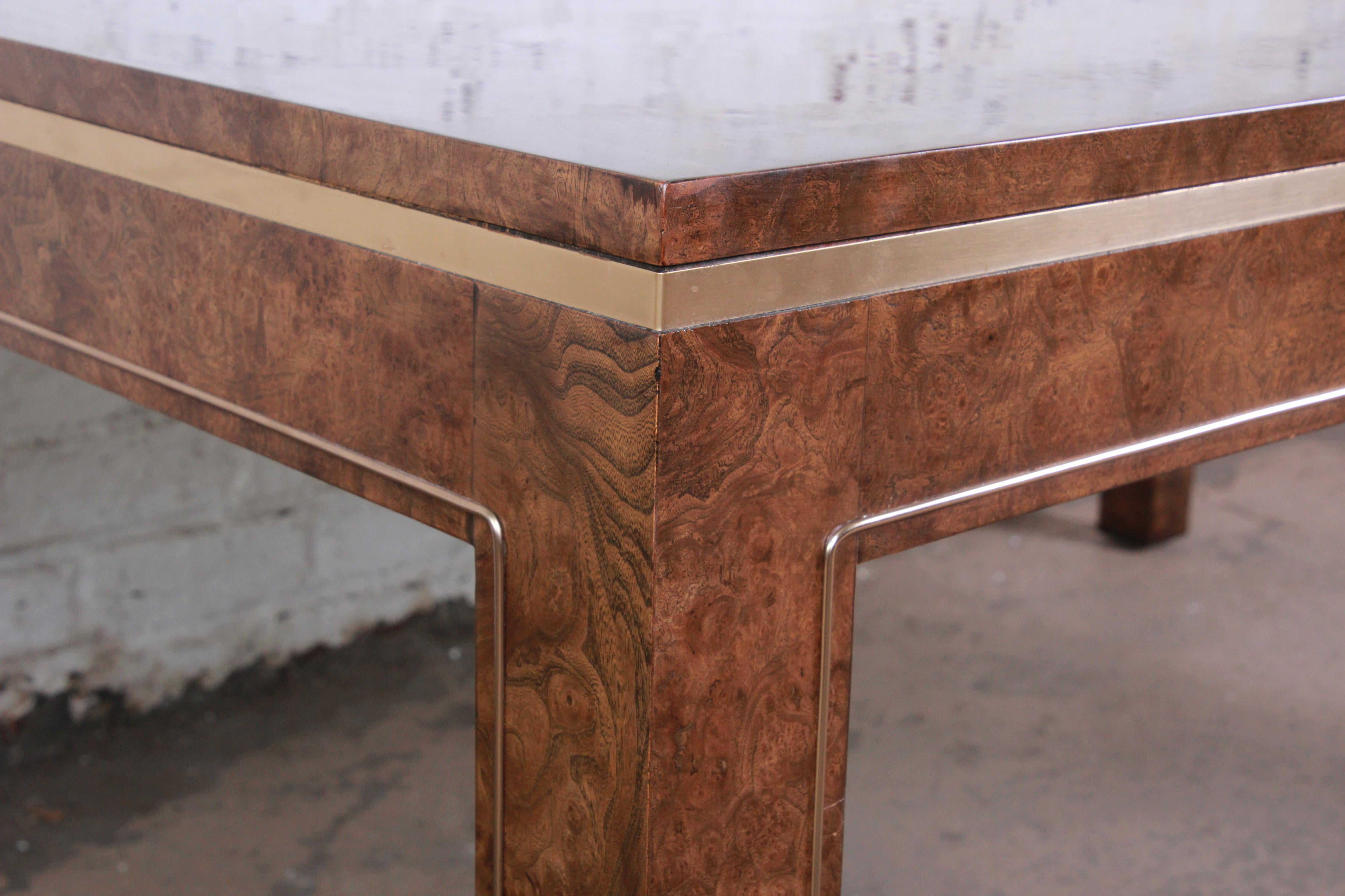 Late 20th Century Bernhard Rohne for Mastercraft Burl, Brass, and Inlaid Rosewood Dining Table