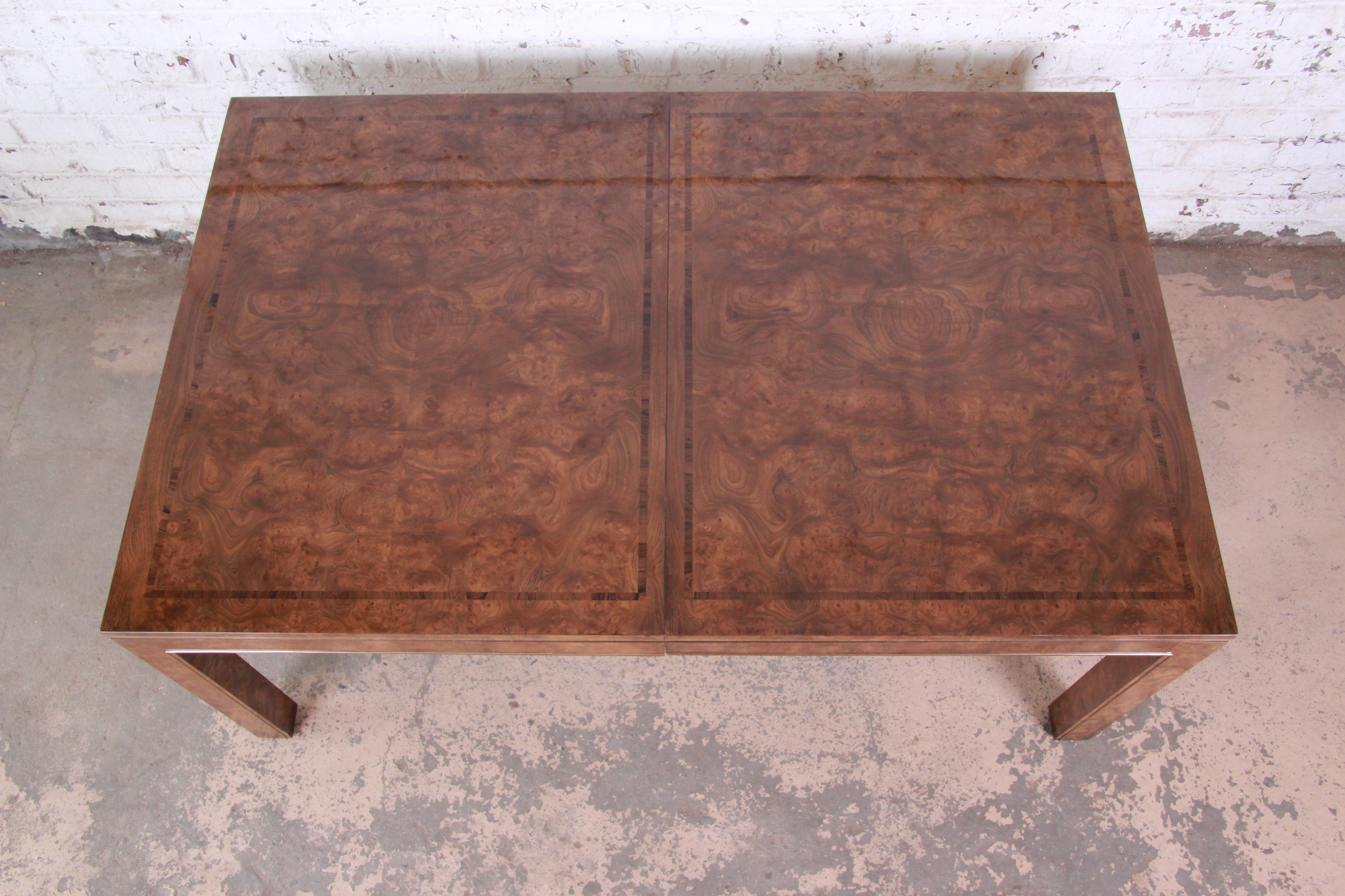 Bernhard Rohne for Mastercraft Burl, Brass, and Inlaid Rosewood Dining Table 1