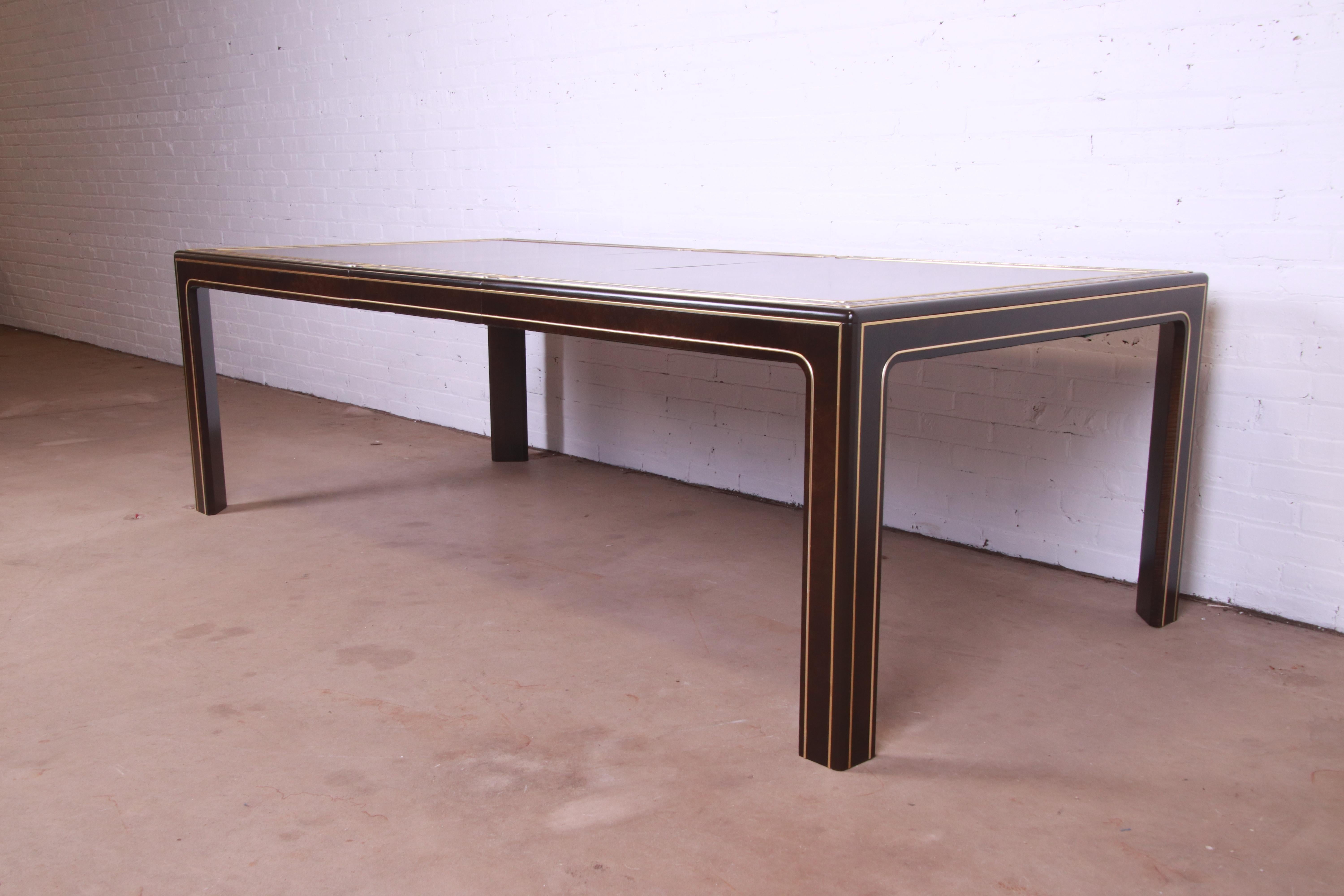 American Bernhard Rohne for Mastercraft Burl Wood and Acid Etched Brass Dining Table For Sale